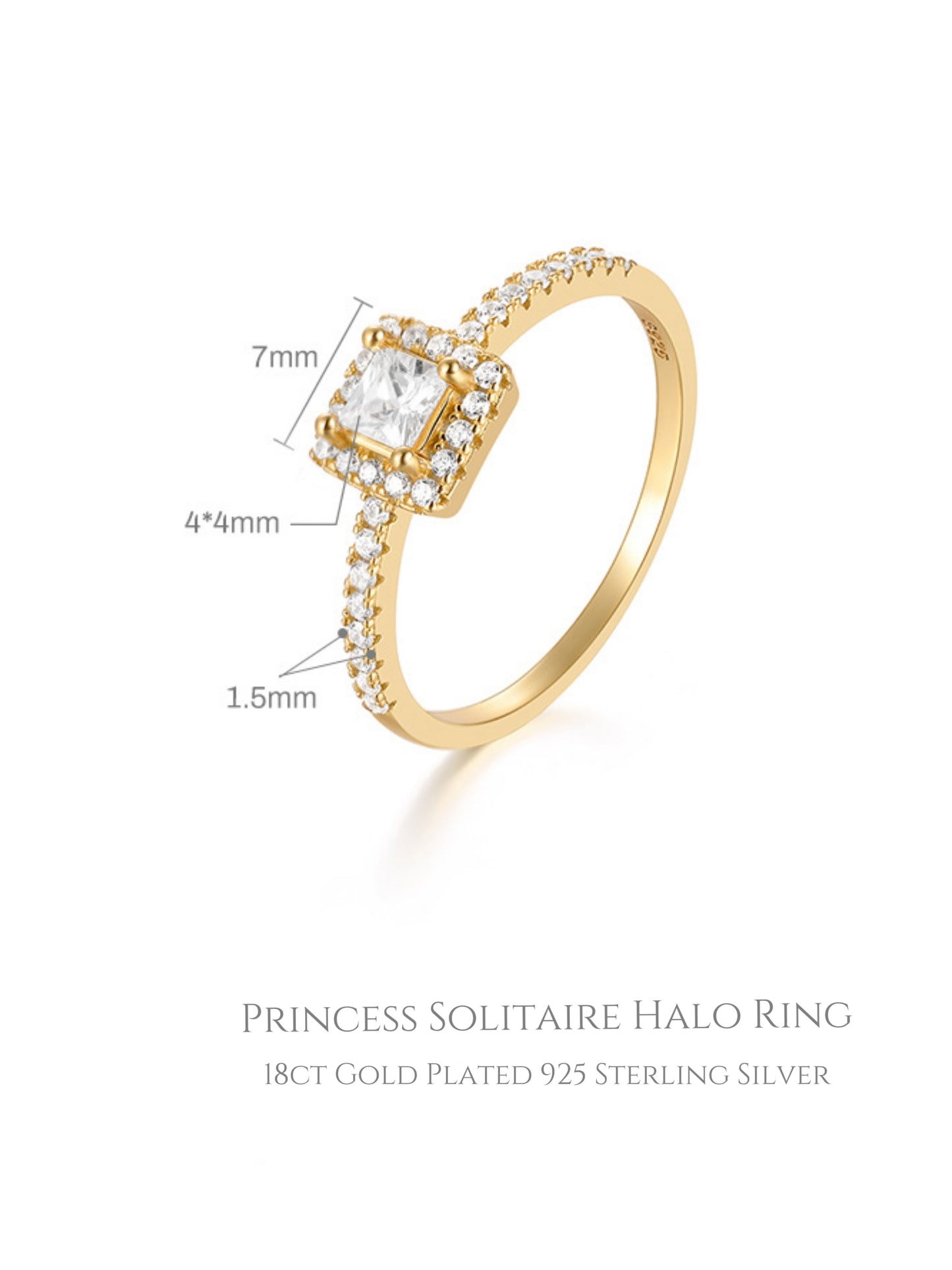 Princess Solitaire Halo Ring