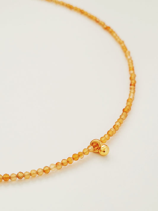 Dainty Orange Agate Beaded Choker Necklace with a small gold charm, minimalist jewelry design. Valentines day gift for her.