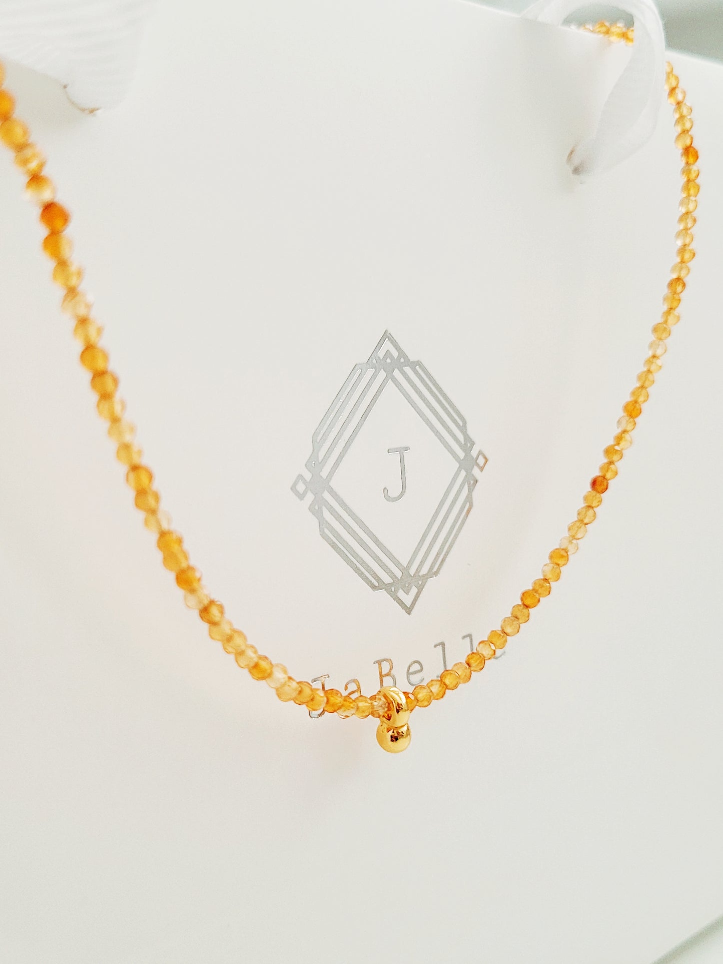 Dainty Orange Onyx Beaded Choker Necklace with a small gold charm, minimalist jewelry design. Valentines day gift for her.