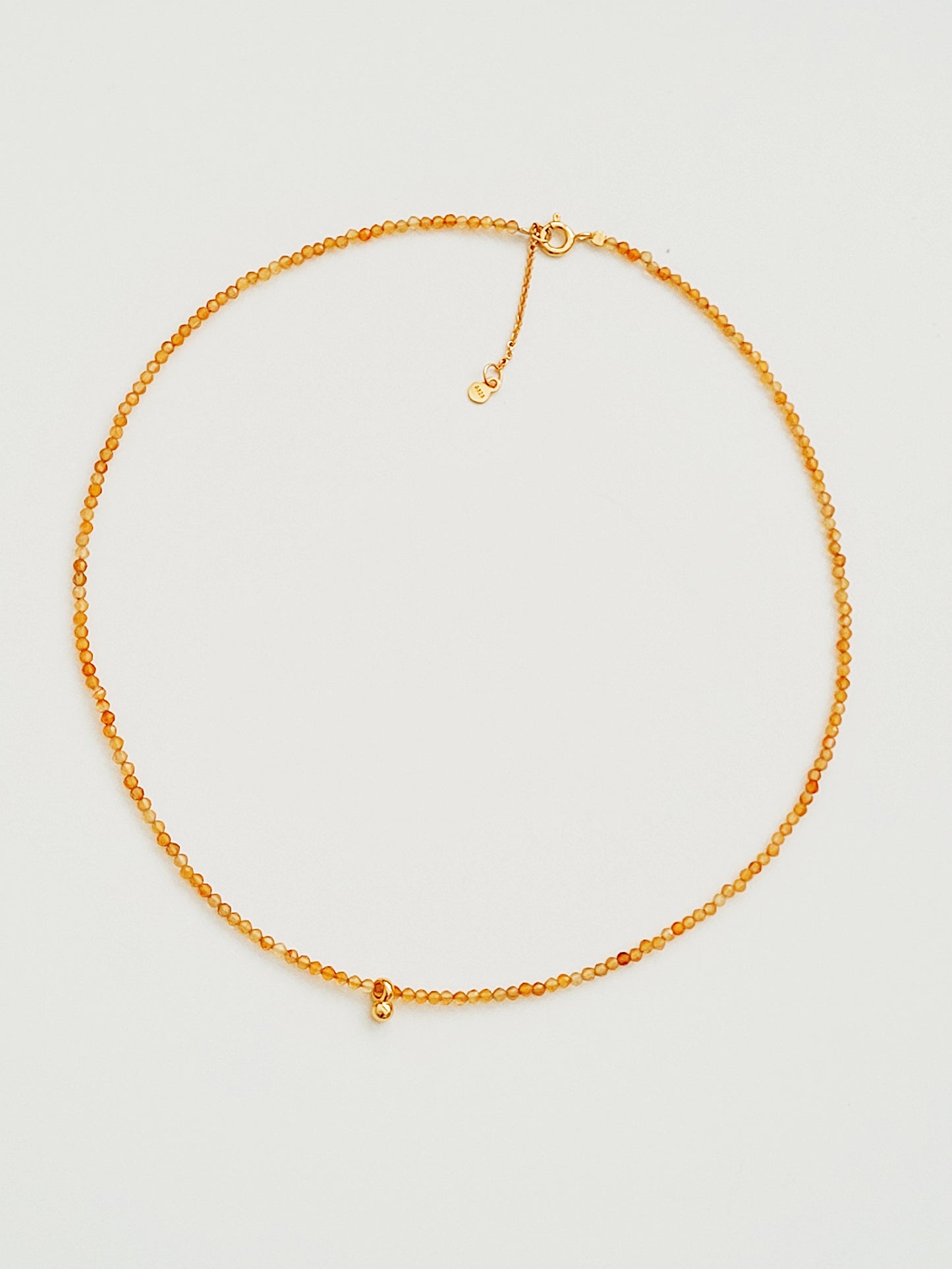 Dainty Orange Onyx Beaded Choker Necklace with a small gold charm, minimalist jewelry design. Valentines day gift for her.