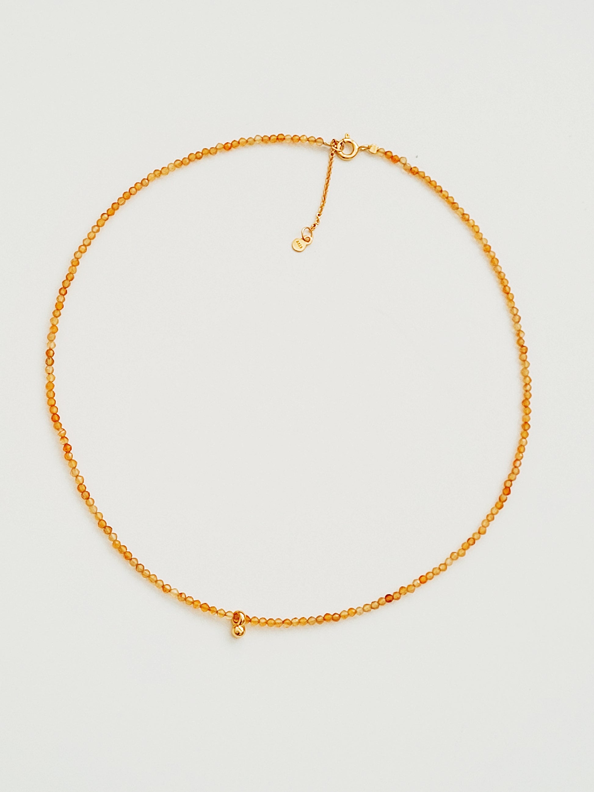 Dainty Orange Onyx Beaded Choker Necklace with a small gold charm, minimalist jewelry design. Valentines day gift for her.