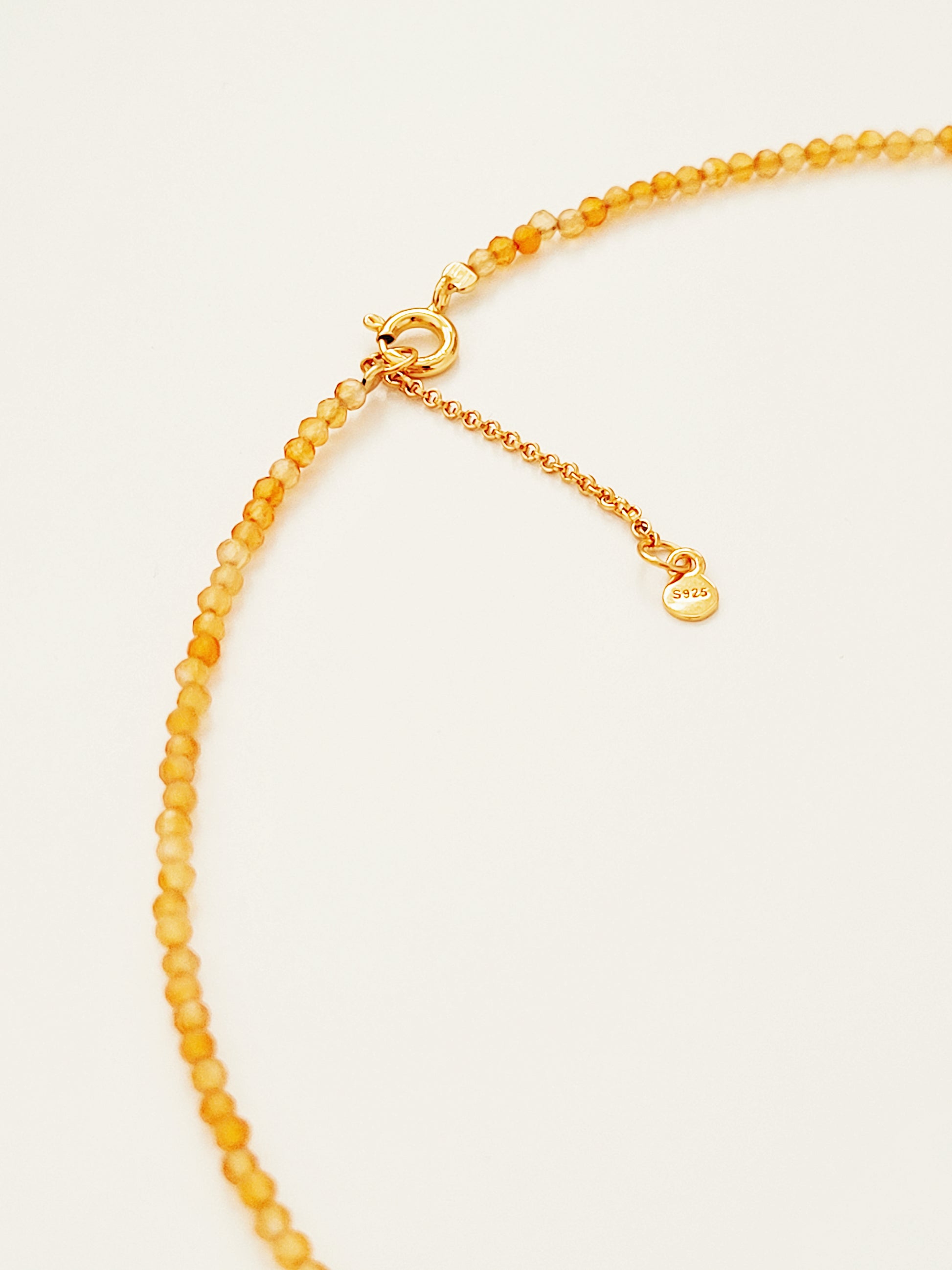 Dainty Orange Onyx Beaded Choker Necklace with a small gold charm, minimalist jewelry design. Valentines day gift for her.