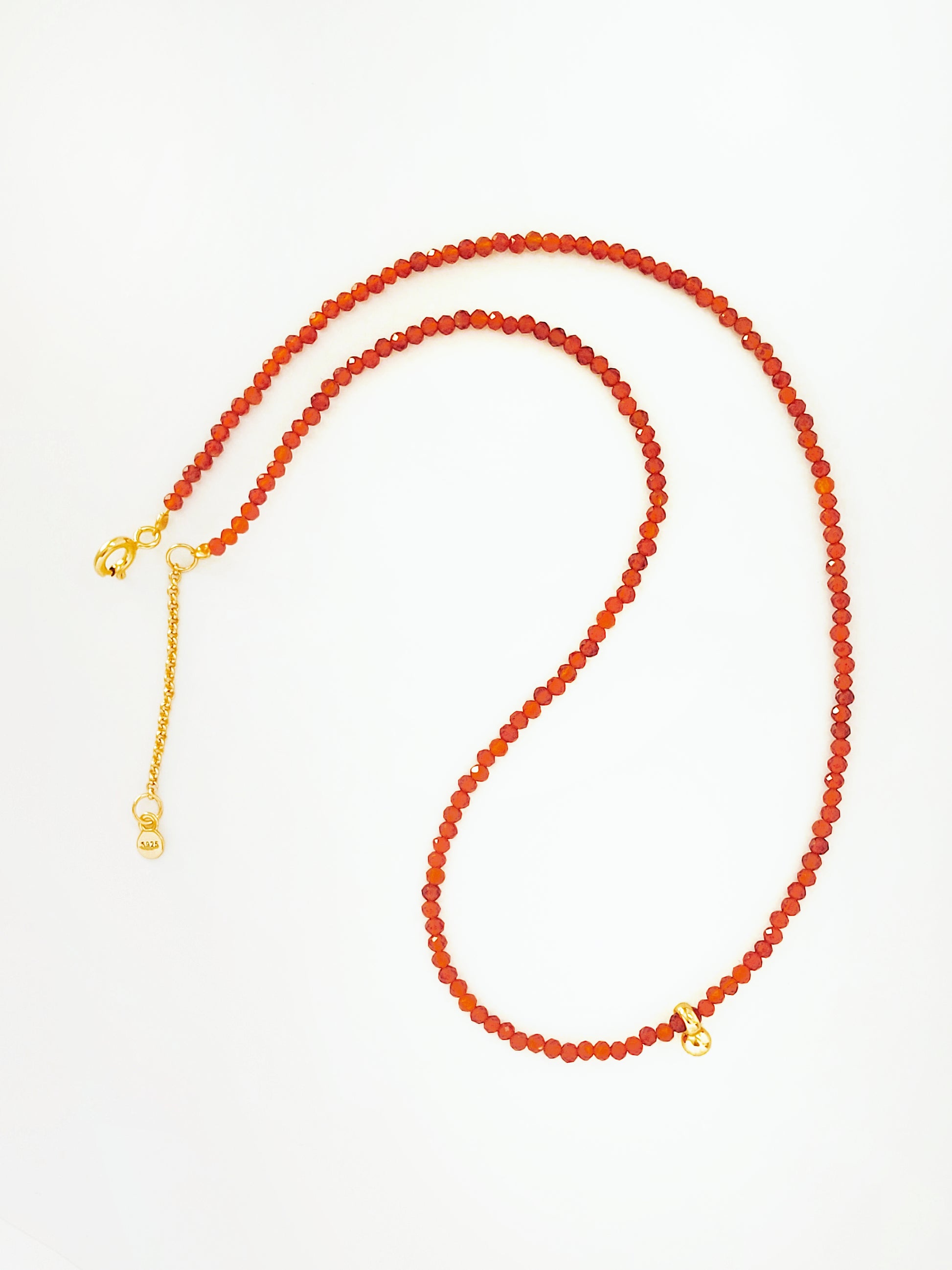 Dainty Red Agate Beaded Choker Necklace with a small gold charm, minimalist jewelry design. Valentines day gift for her.