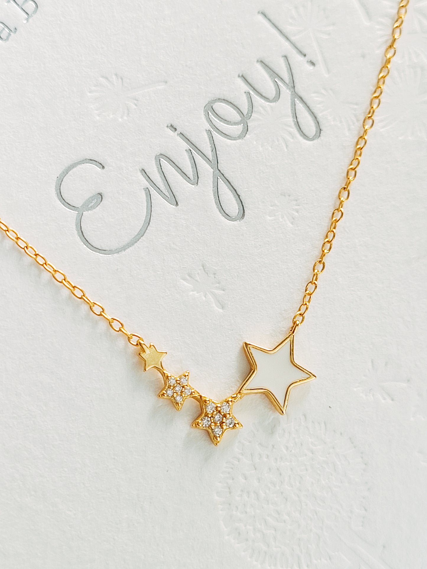 Close-up of the Stars Pendant Necklace showcasing the detailed craftmanship.