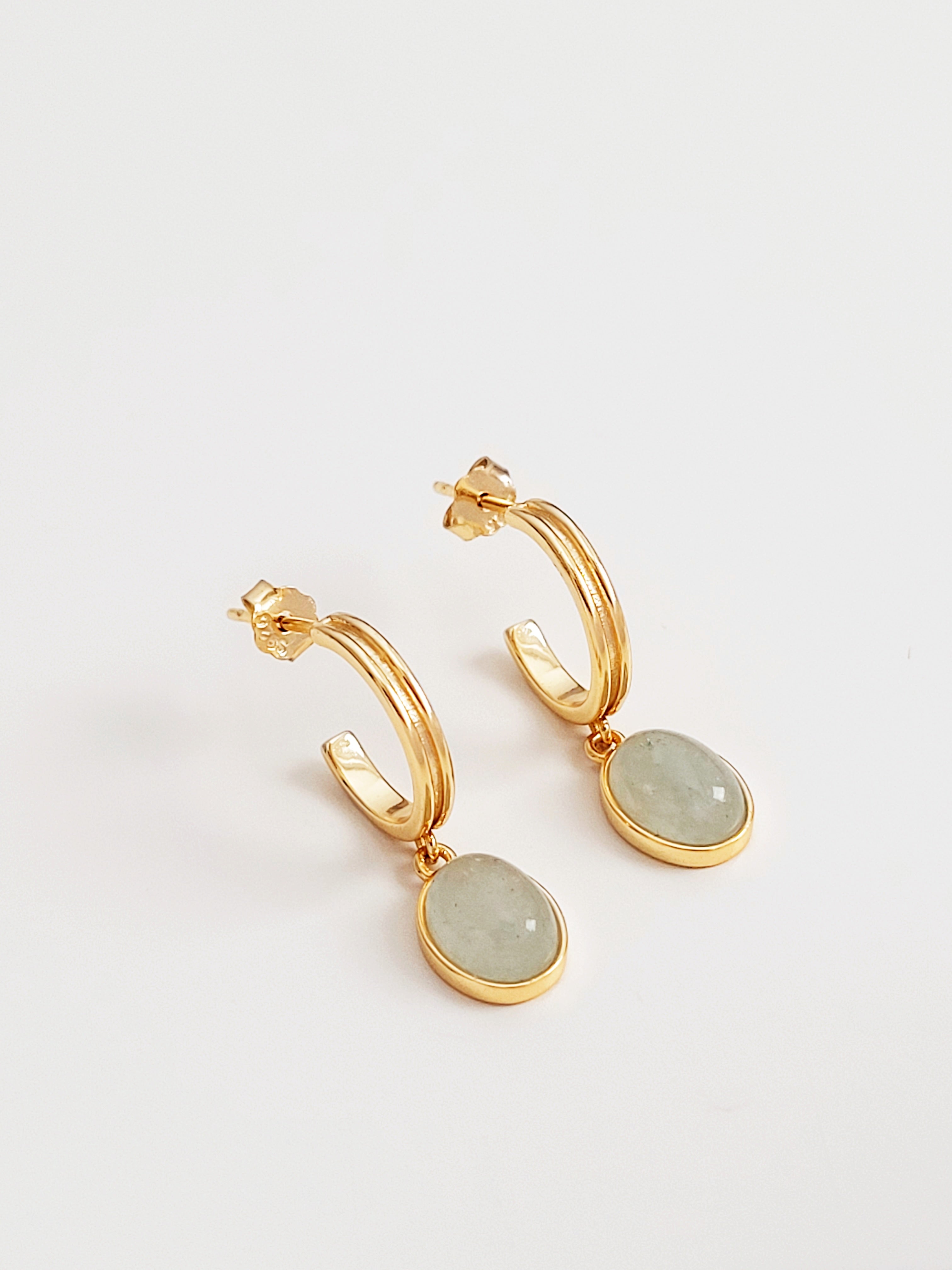 Gold dangle earrings with Aventurine stones selling