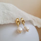 Elegant freshwater pearl dangle earring in gold, highlighting a modern, minimalistic design.