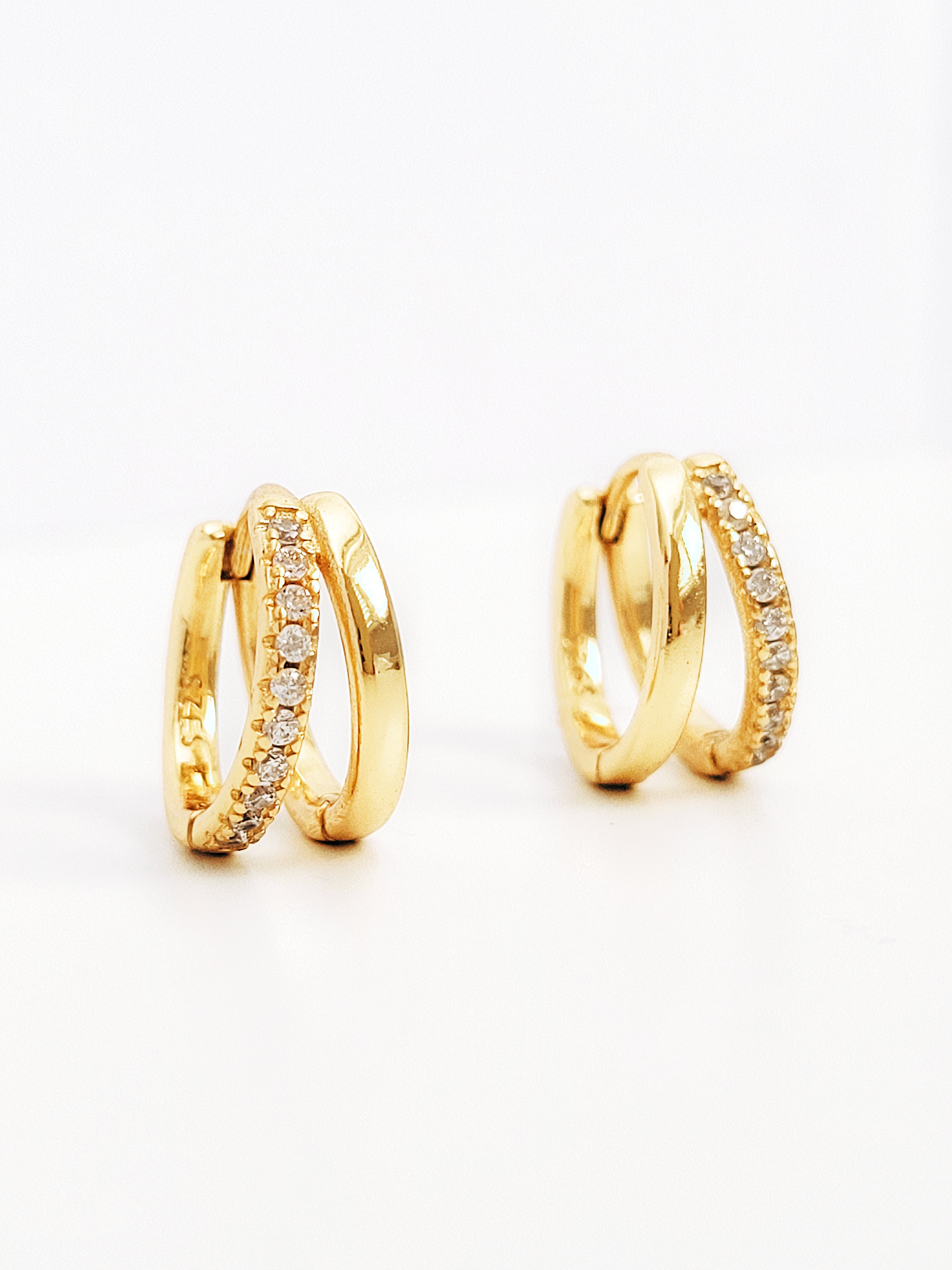 On sale Gold Double Hoop Earrings | fine gold hoop | Solid gold circle earrings | 9ct or 18ct yellow gold