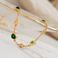 Close up of a green onyx bracelet on a jewellery card.