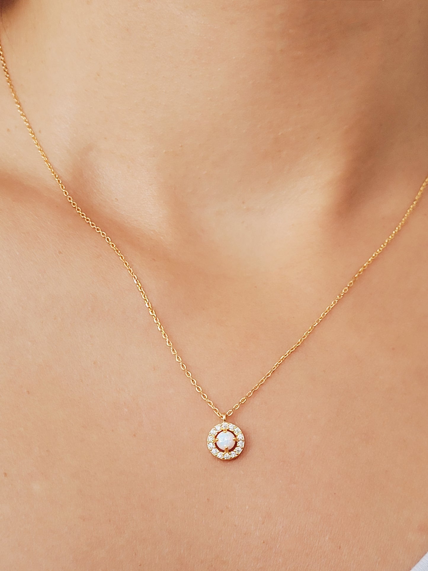 Round Opal Necklace crafted in 18ct gold plated over 925 sterling silver.