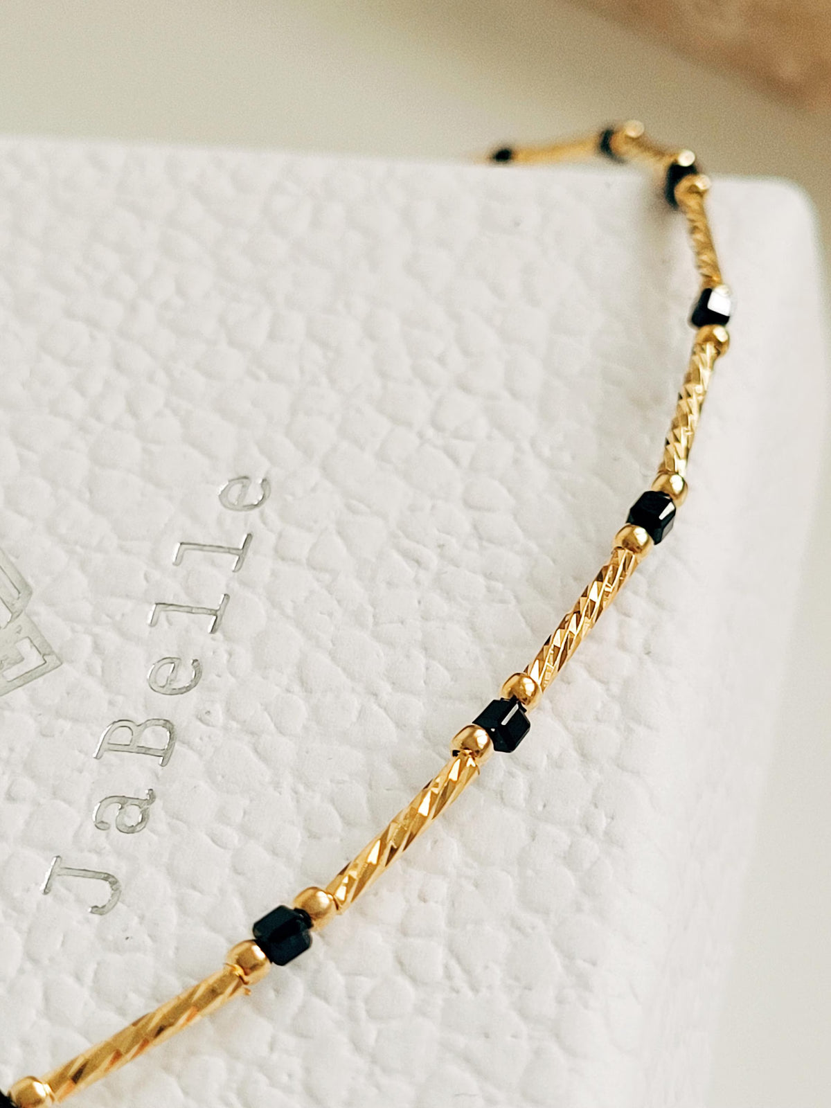 Elegant dainty necklace featuring 22k gold vermeil bars and onyx beaded gemstone in a minimalist design. Available in green onyx, red onyx and black onyx. Crafted in 22k gold plated over sterling silver and natural gemstone. Perfect gift for her.