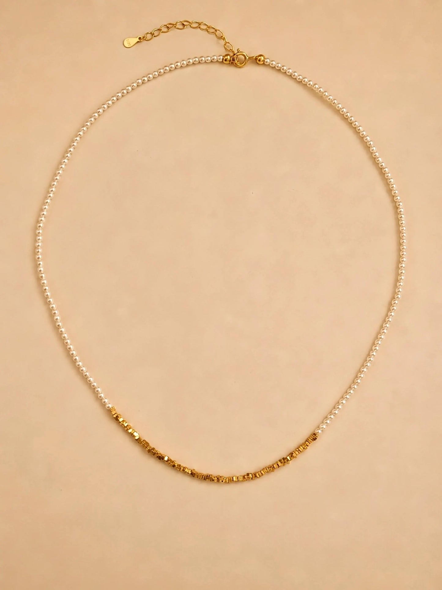 Gold Nugget Pearl Beaded Necklace