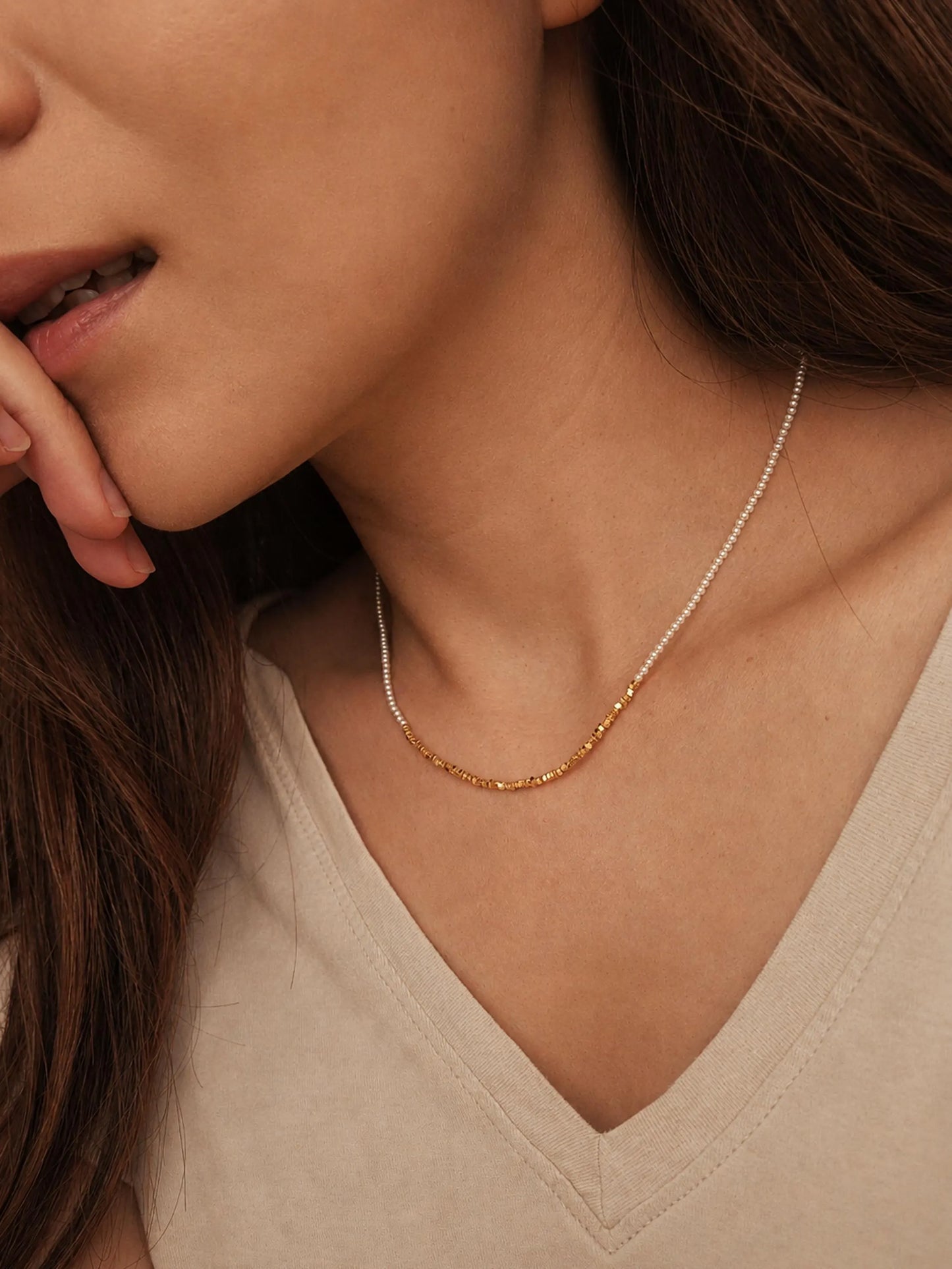 Gold Nugget Pearl Beaded Necklace