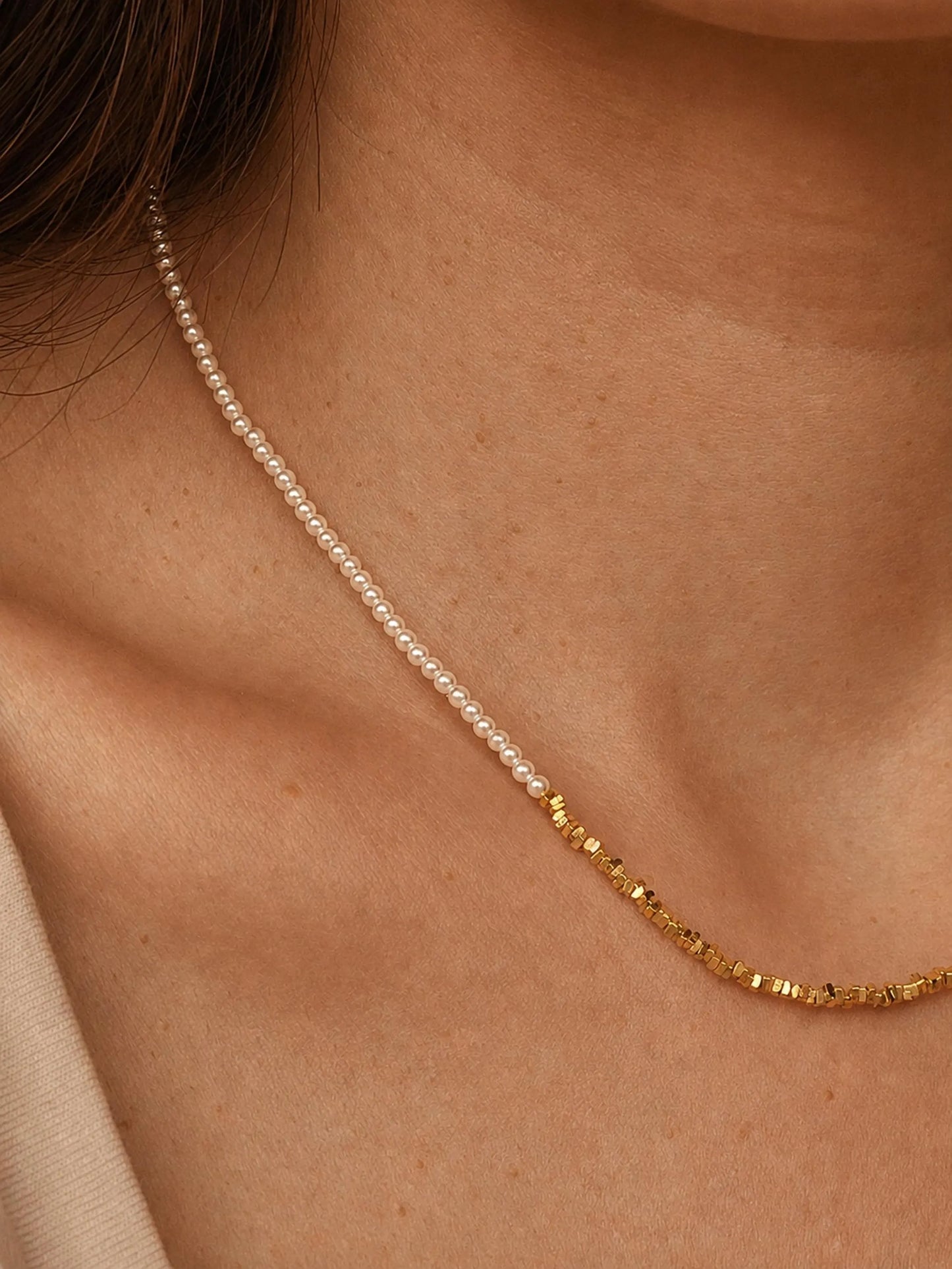 Gold Nugget Pearl Beaded Necklace