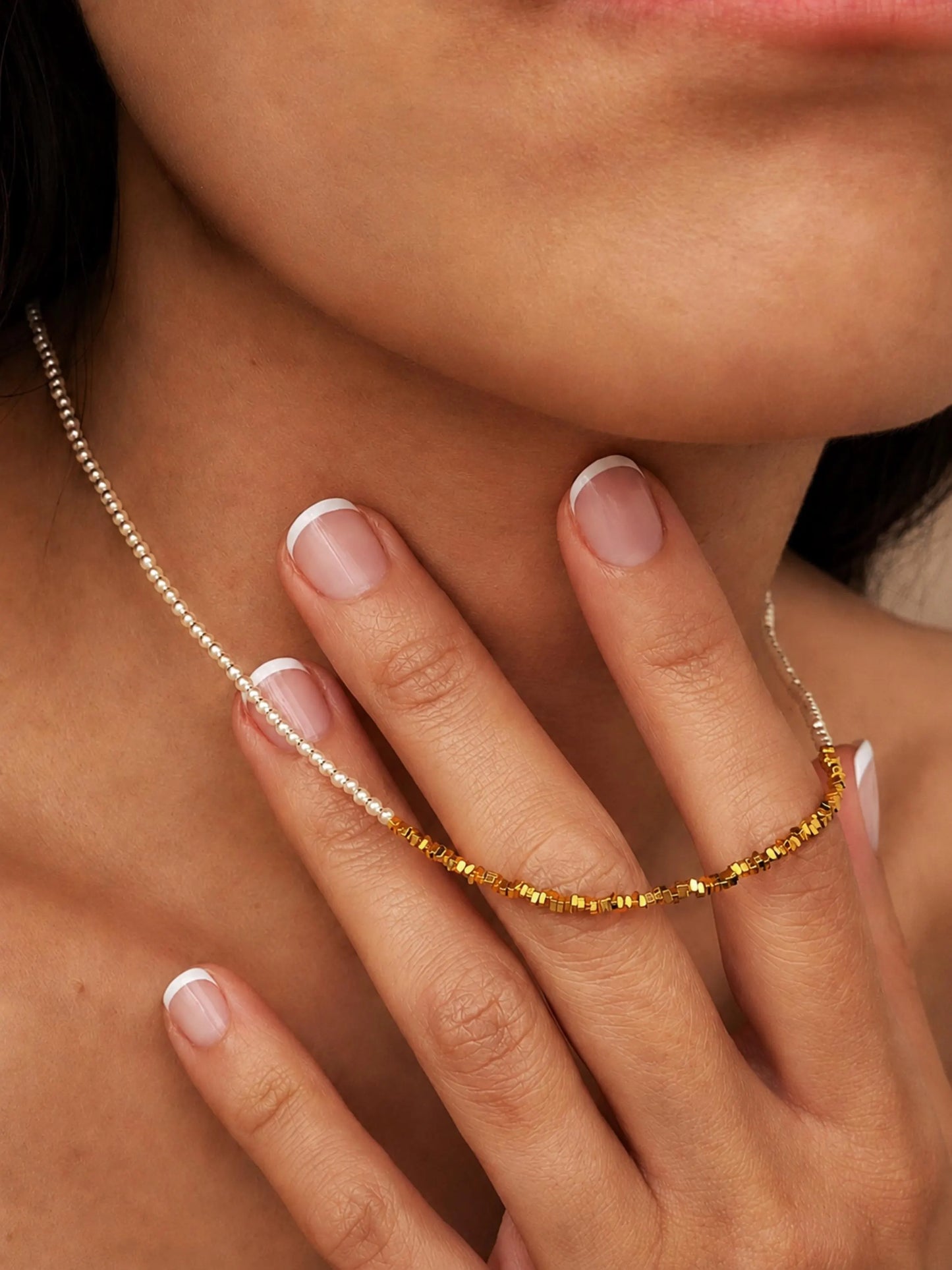Gold Nugget Pearl Beaded Necklace