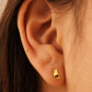 Minimal bar stud earrings crafted in gold plated 925 sterling silver worn, dainty gold rectangle stud earrings minimalist everyday jewellery