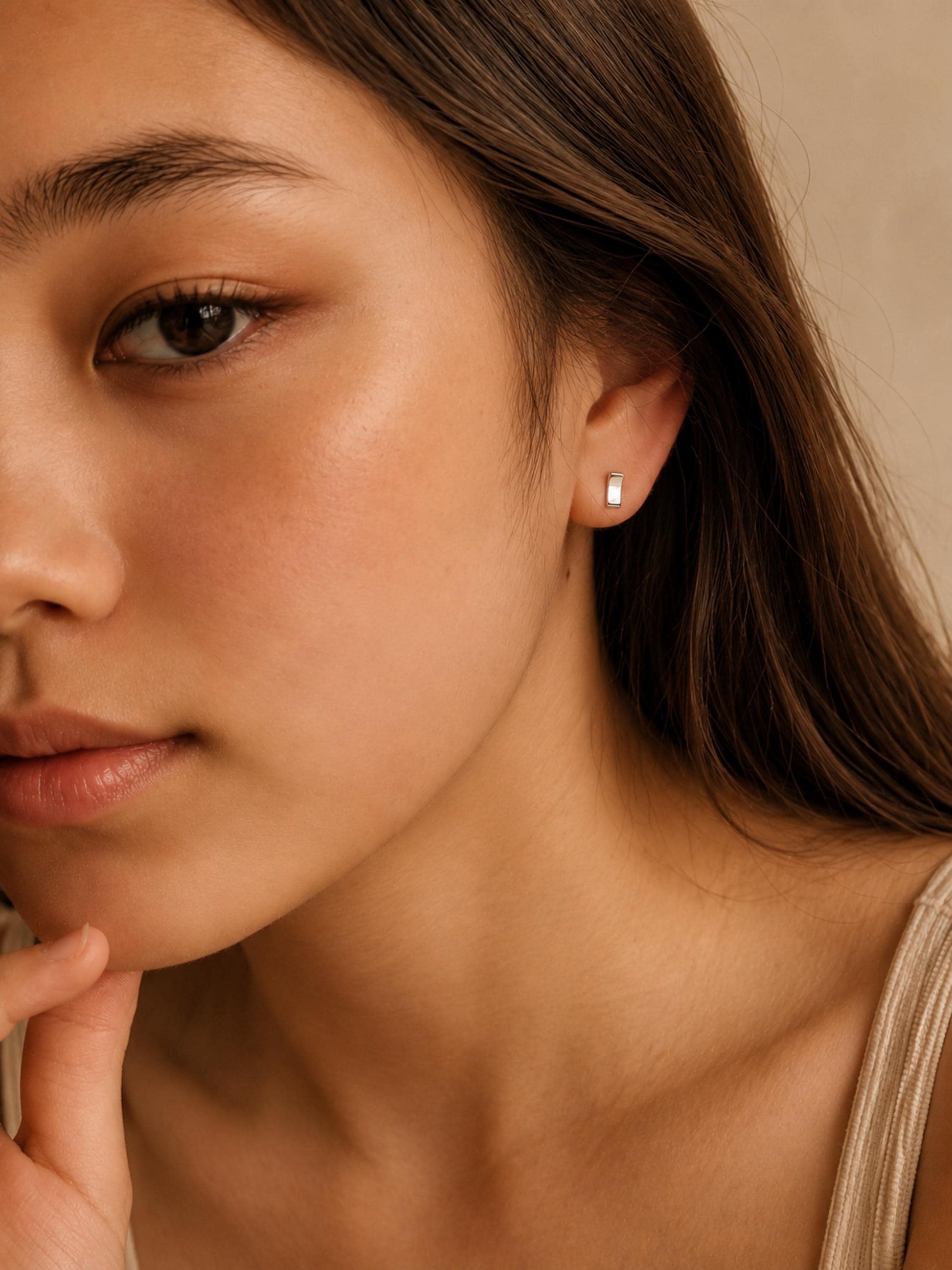 Minimal bar stud earrings crafted in 925 sterling silver worn, dainty gold rectangle stud earrings minimalist everyday jewellery