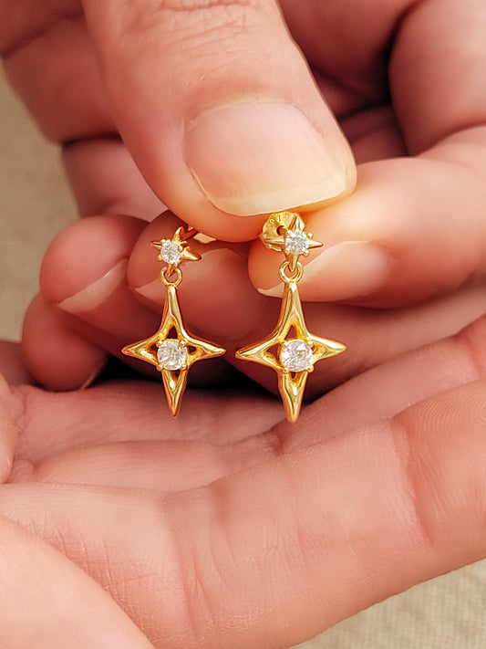 Dainty celestial inspired starburst earrings with a delicate gold-plated finish, perfect for everyday wear or as a thoughtful gift for her or astrology lovers.