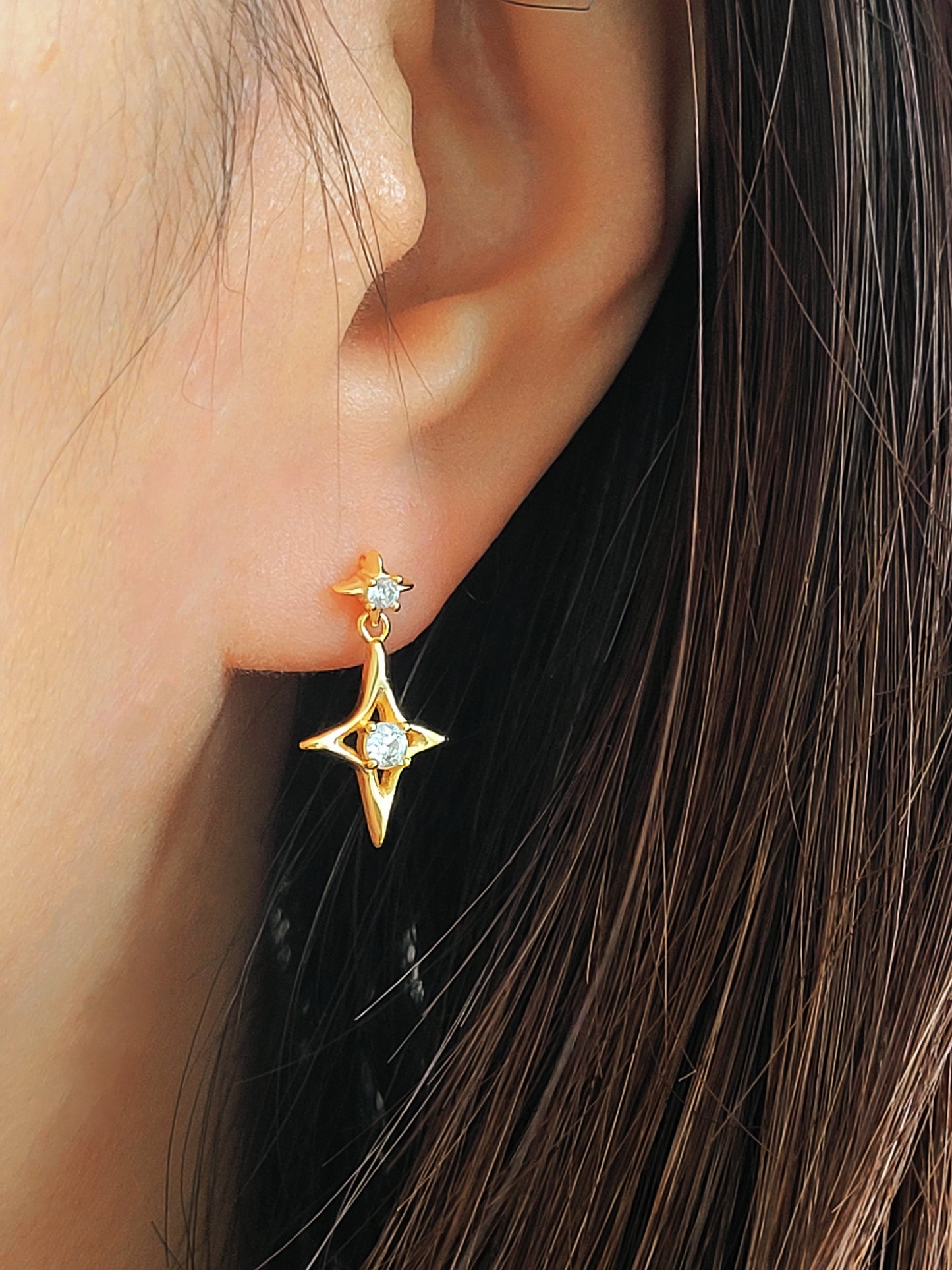 Dainty celestial inspired starburst earrings with a delicate gold-plated finish, perfect for everyday wear or as a thoughtful gift for her or astrology lovers.