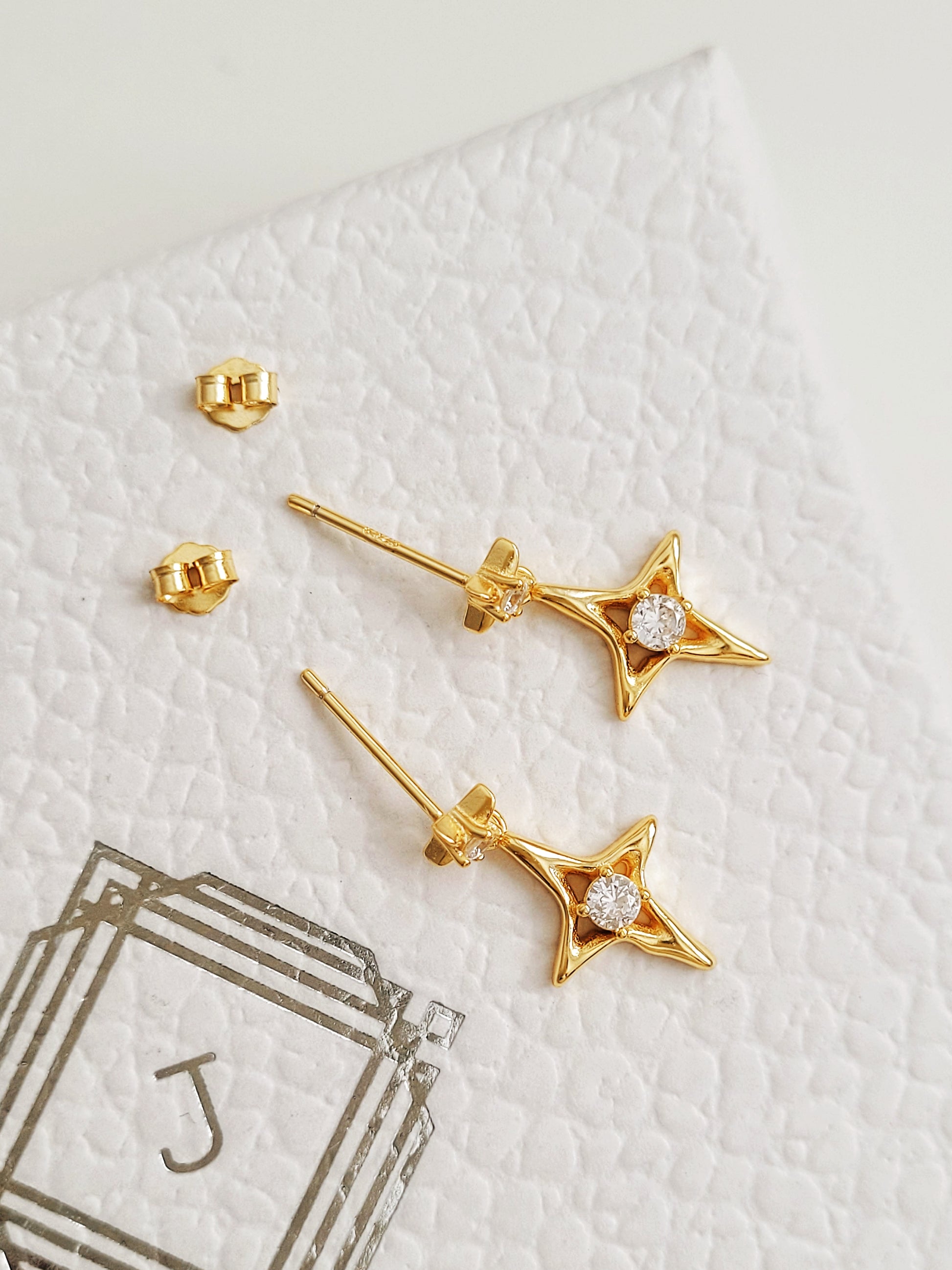 Dainty celestial inspired starburst earrings with a delicate gold-plated finish, perfect for everyday wear or as a thoughtful gift for her or astrology lovers.