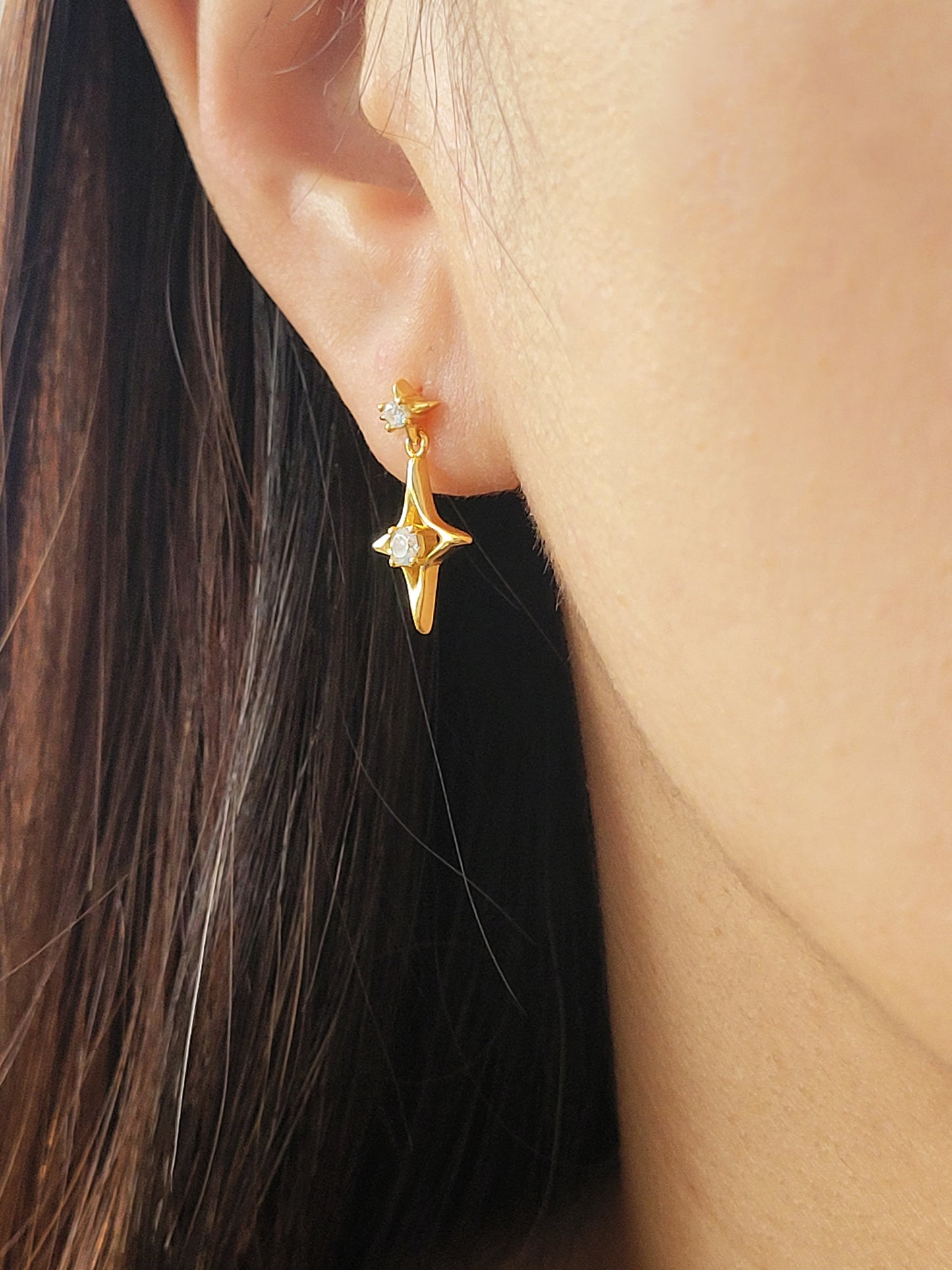 Dainty celestial inspired starburst earrings with a delicate gold-plated finish, perfect for everyday wear or as a thoughtful gift for her or astrology lovers.