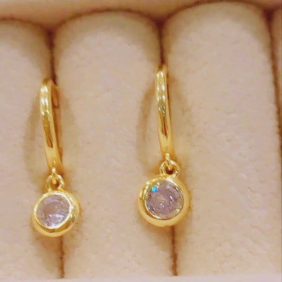 Solitaire Dangle Drop Earrings Gold