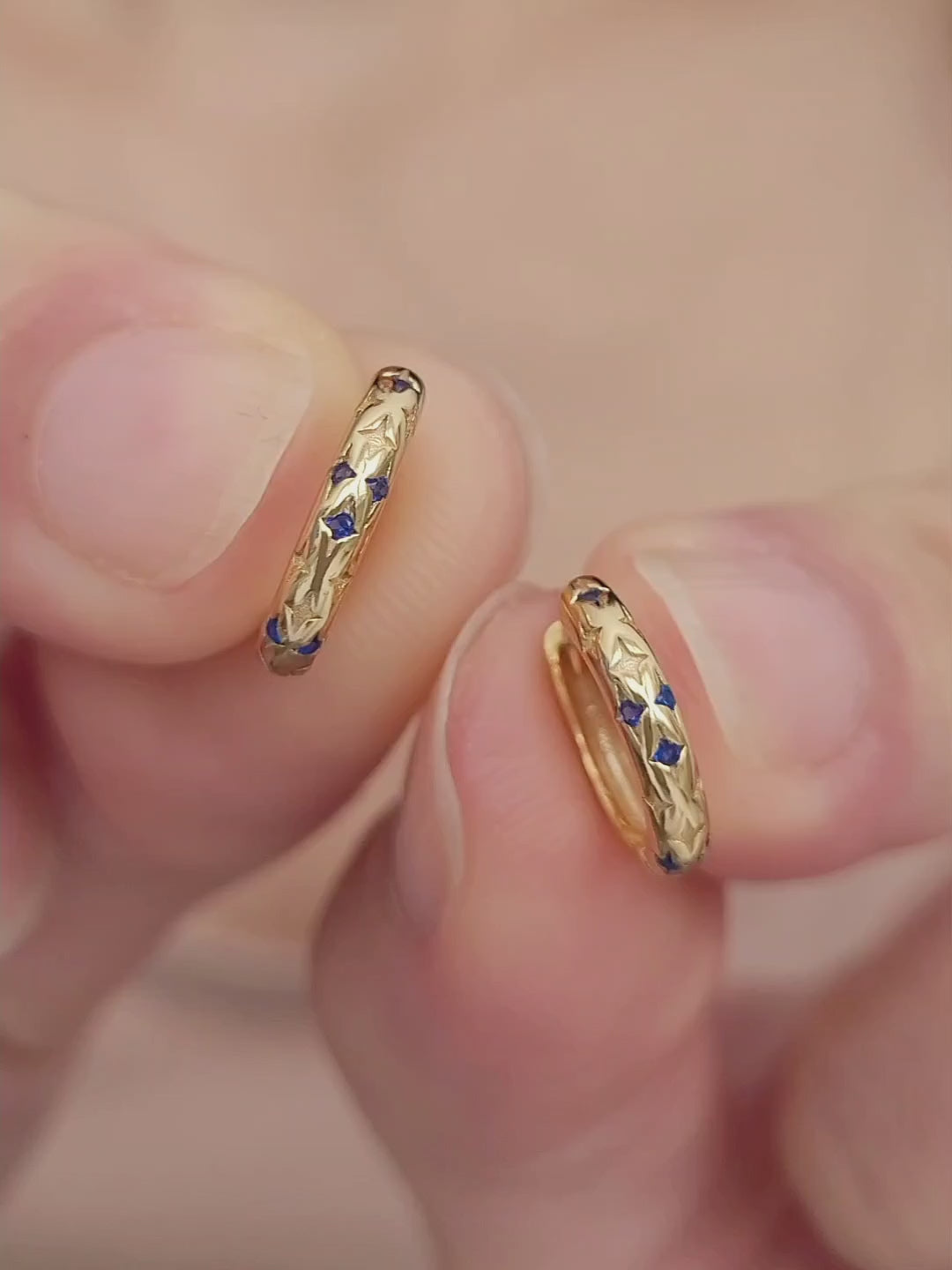 Sapphire Blue Star Huggie Earrings