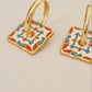 Retro Tile Pattern Enamel Earrings