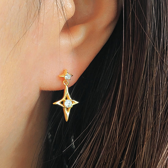 Dainty celestial inspired starburst earrings with a delicate gold-plated finish, perfect for everyday wear or as a thoughtful gift for her or astrology lovers.