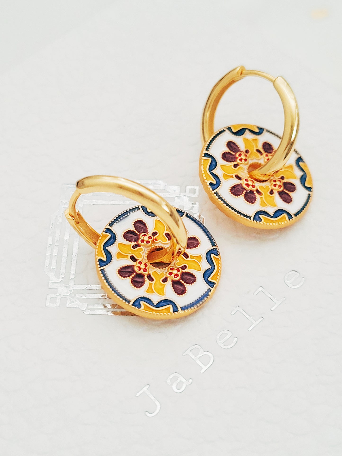 Victorian Enamel Flower Hoop Earrings