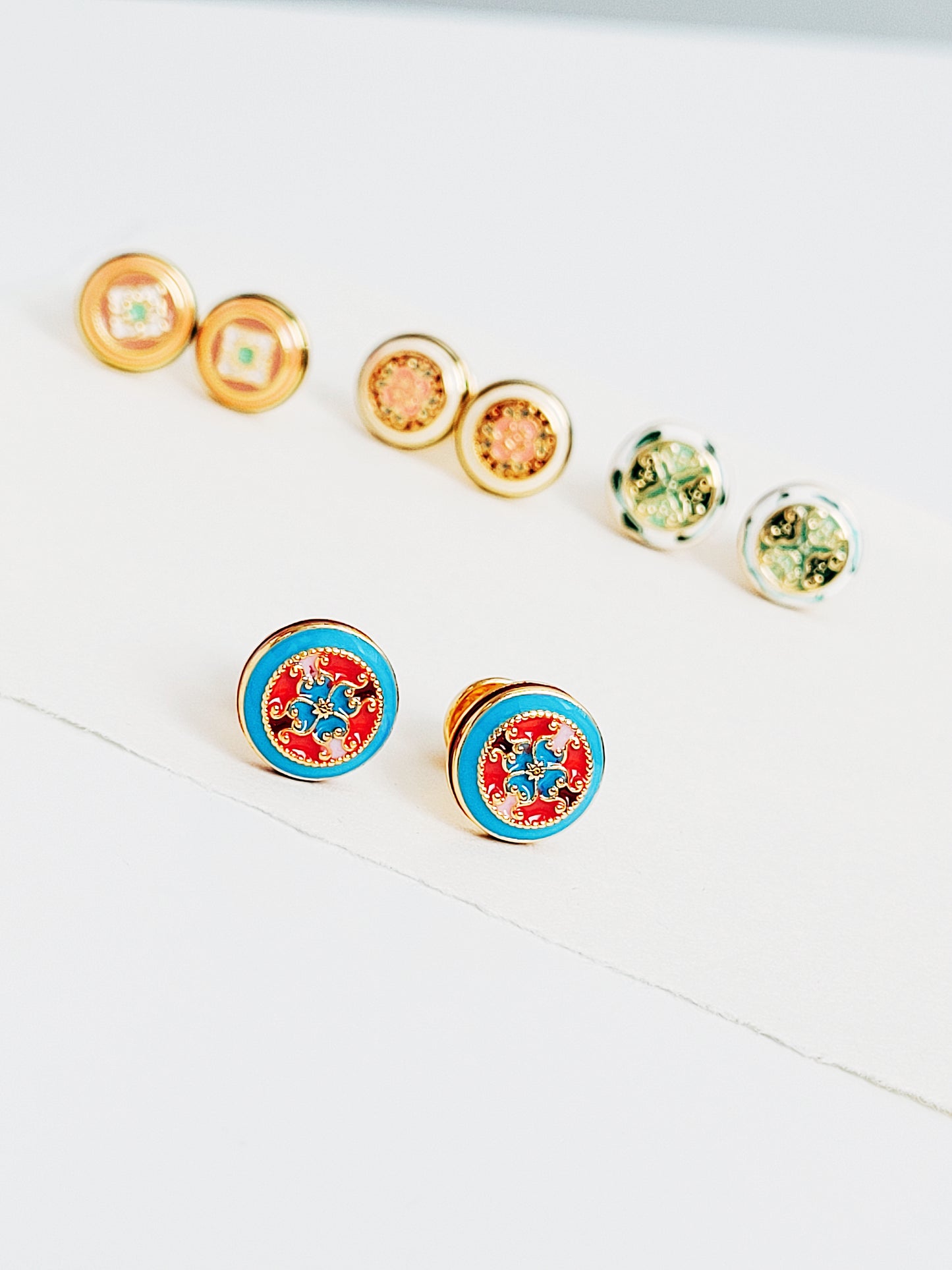 Victorian Tile Stud Earrings • Blue