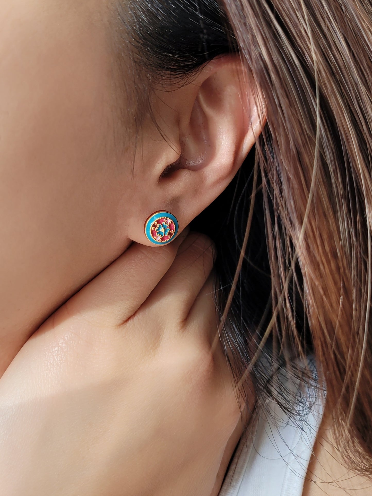 Victorian Tile Stud Earrings • Blue