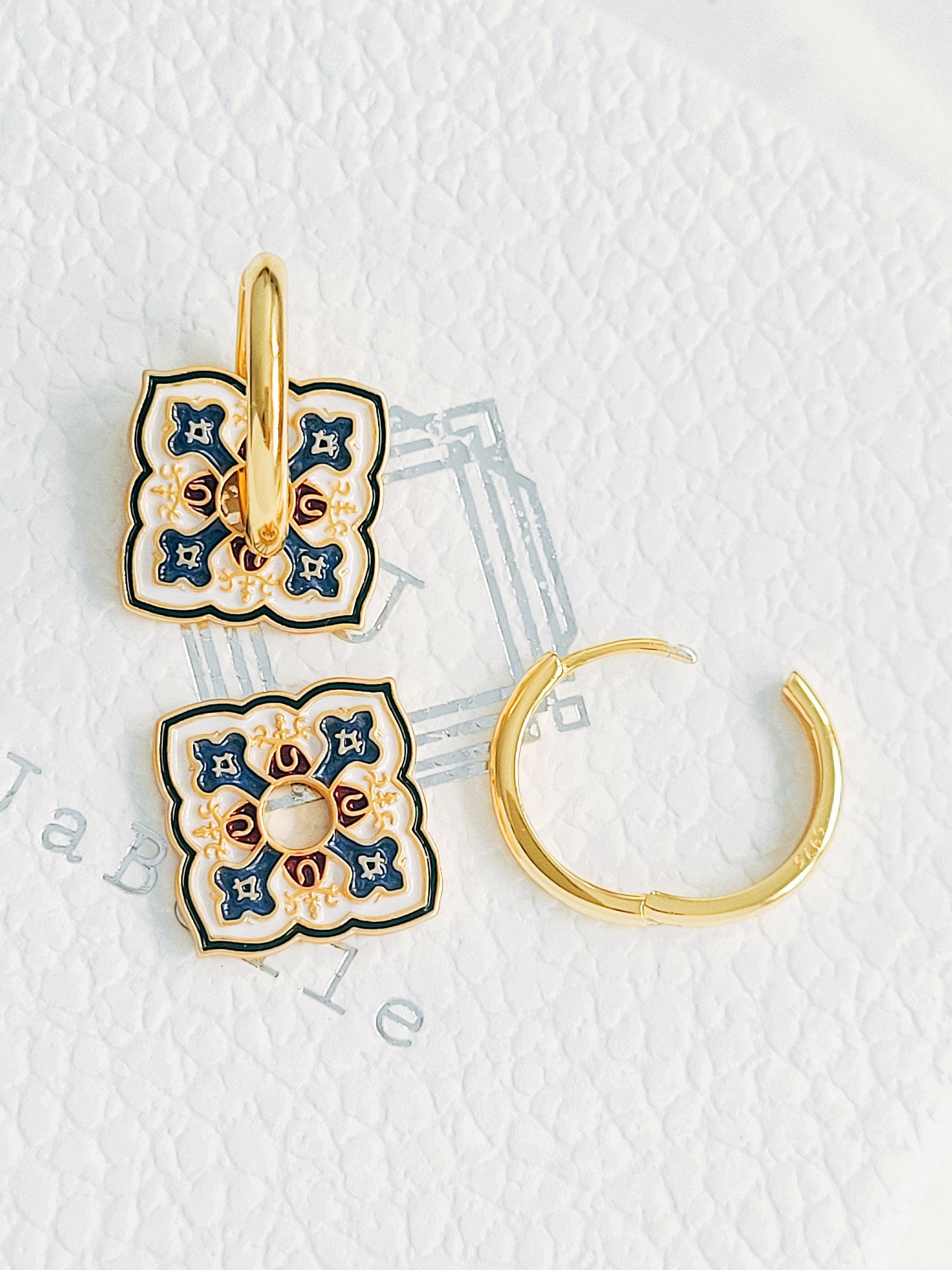 Enamel Gothic Cross Hoop Earrings