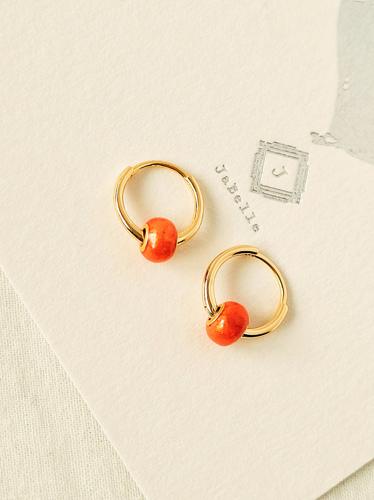Mini Enamel Bead Huggies • Red