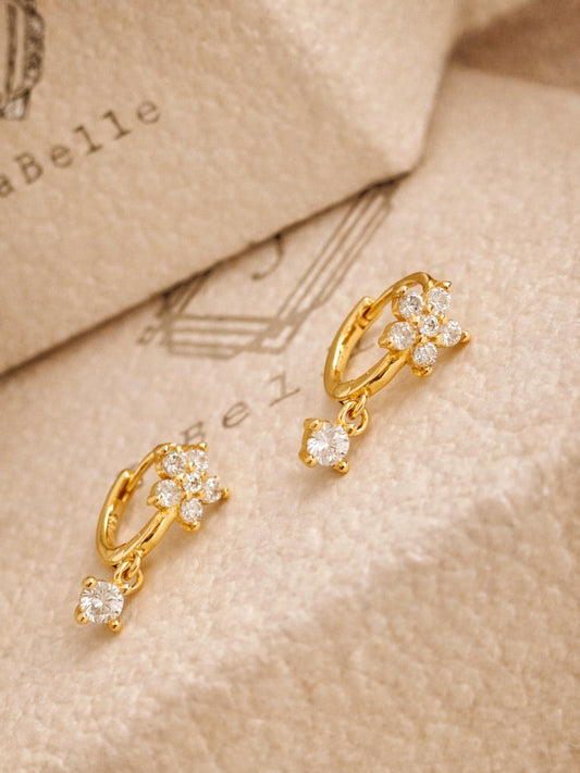 Flower Huggie Earrings - Clear CZ