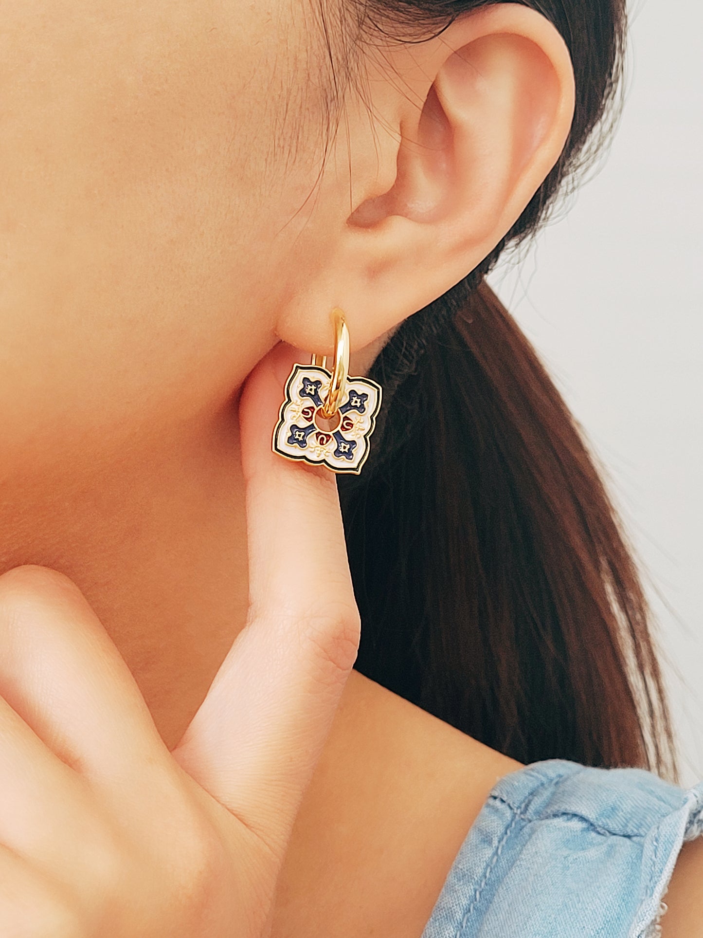 Enamel Gothic Cross Hoop Earrings