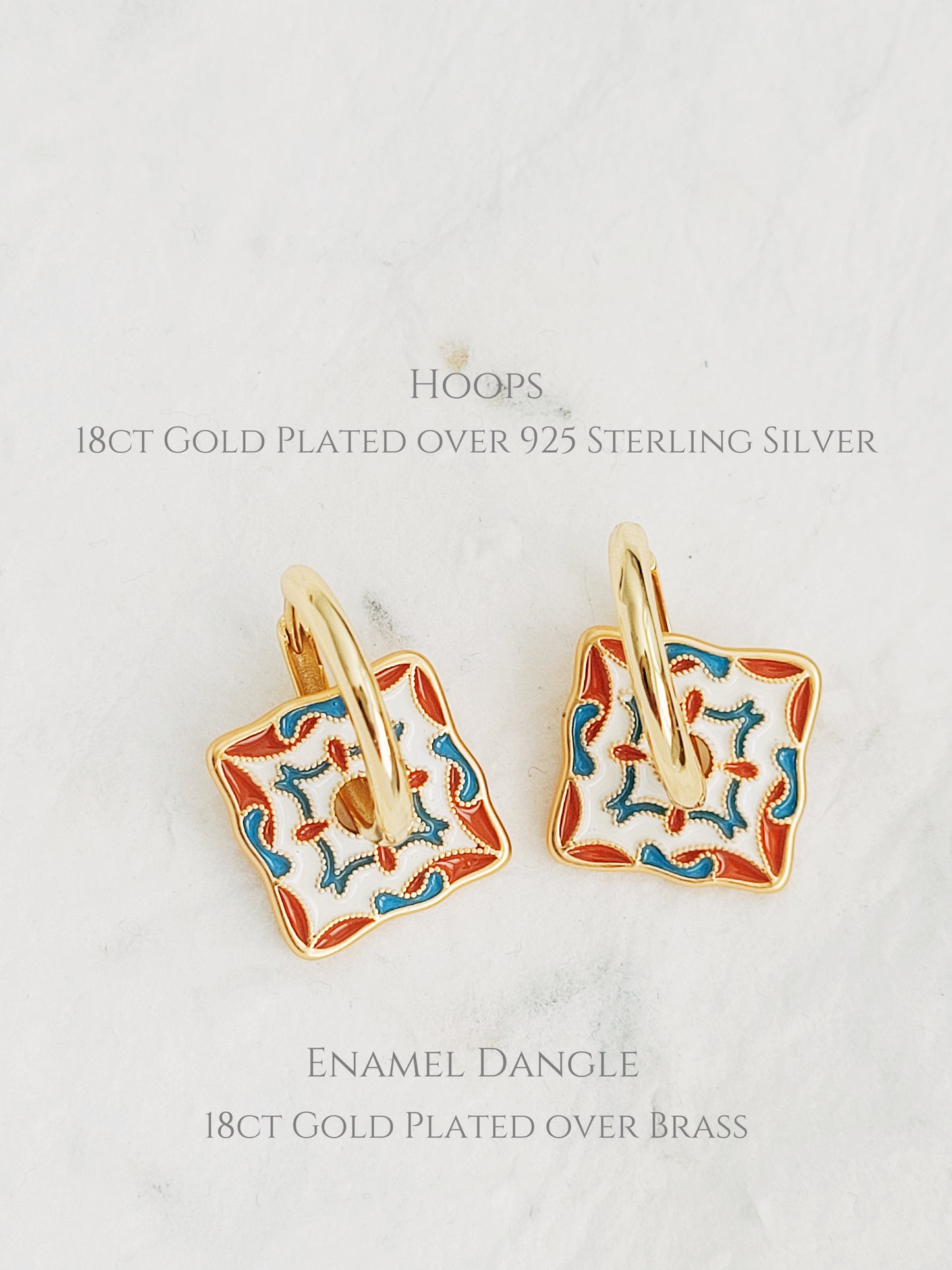 Retro Tile Pattern Enamel Earrings