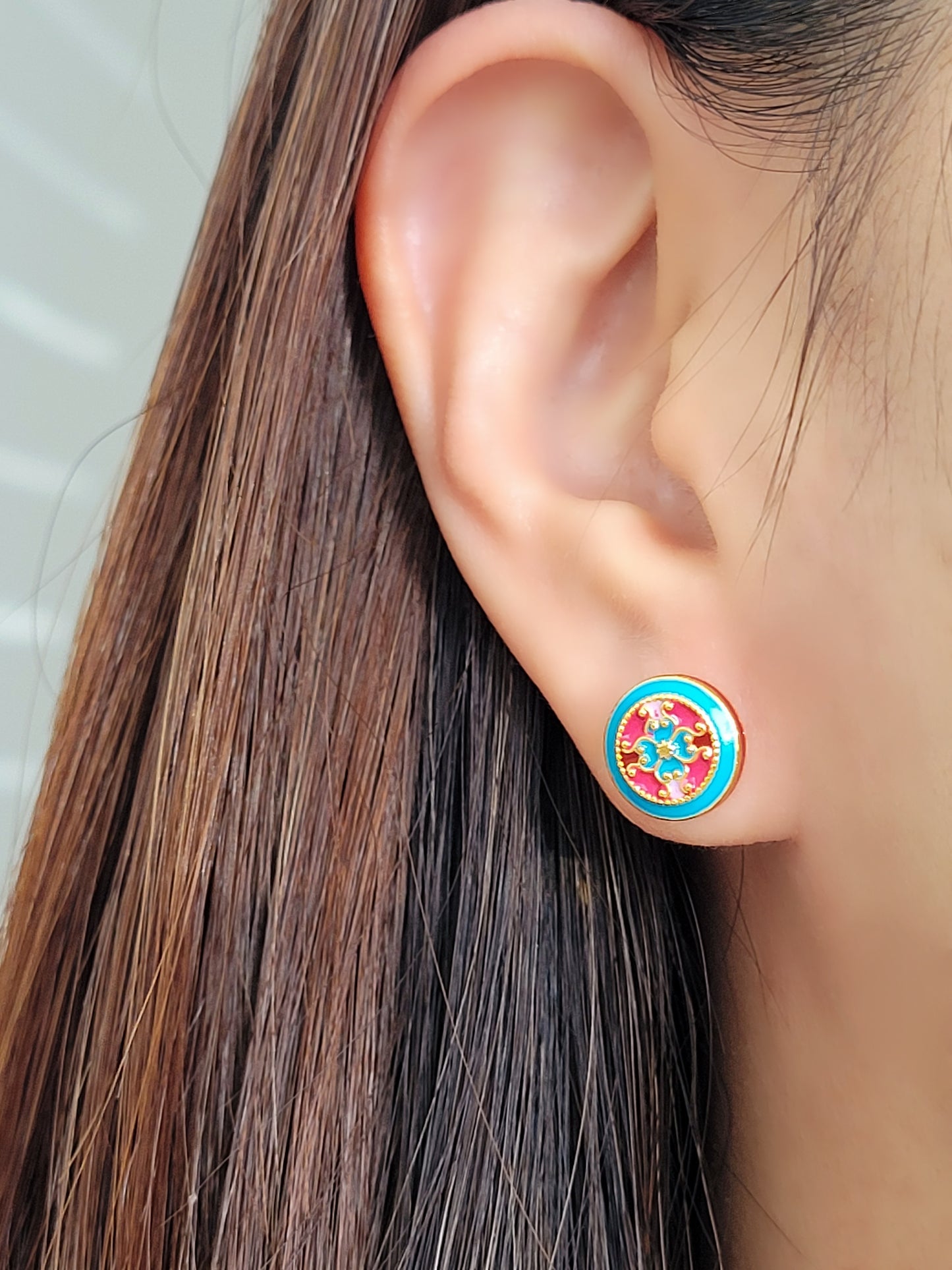 Victorian Tile Stud Earrings • Blue