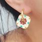 Retro Tile Flower Hoop Earrings