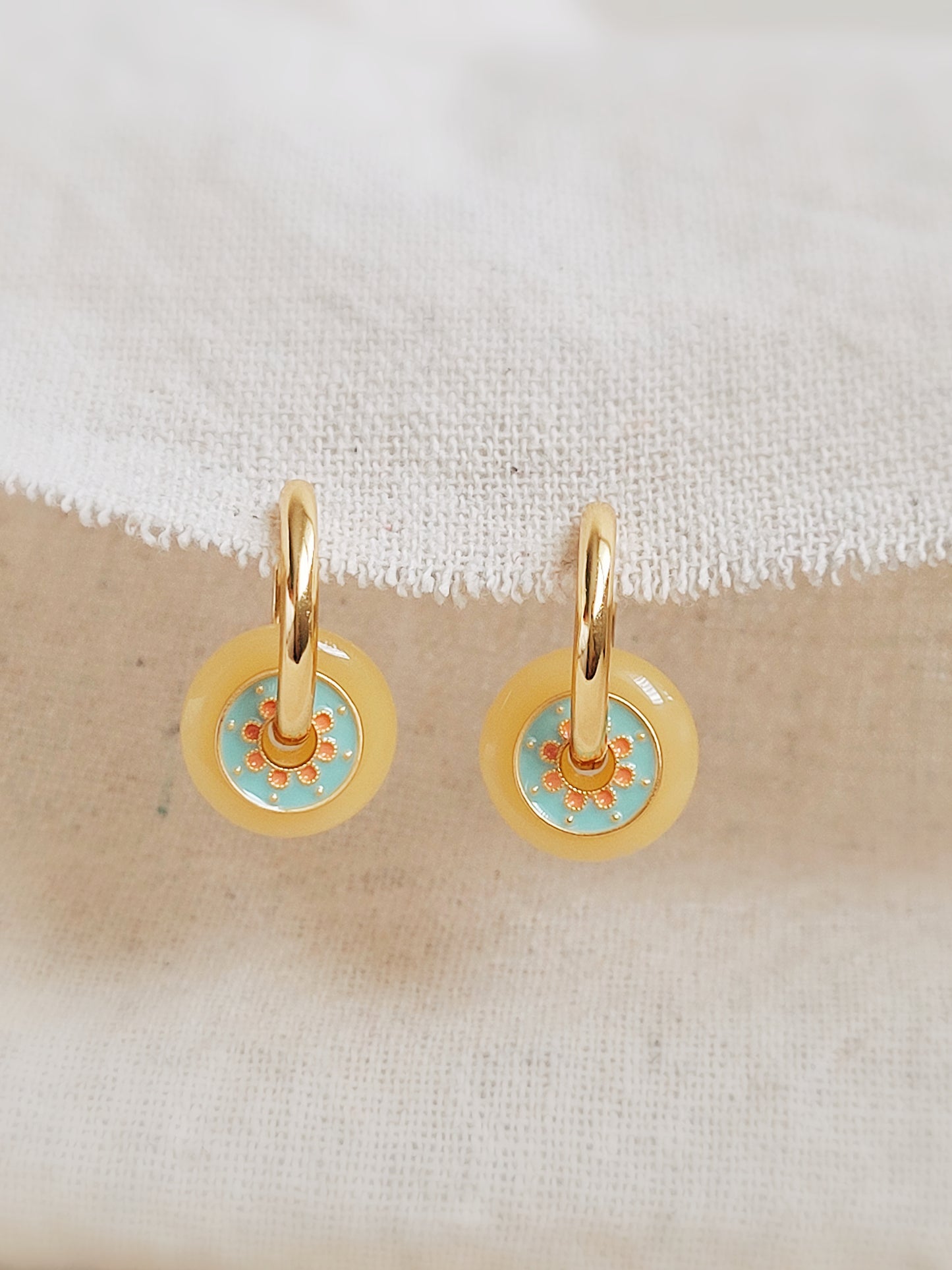 Enamel Drop Hoop Earrings