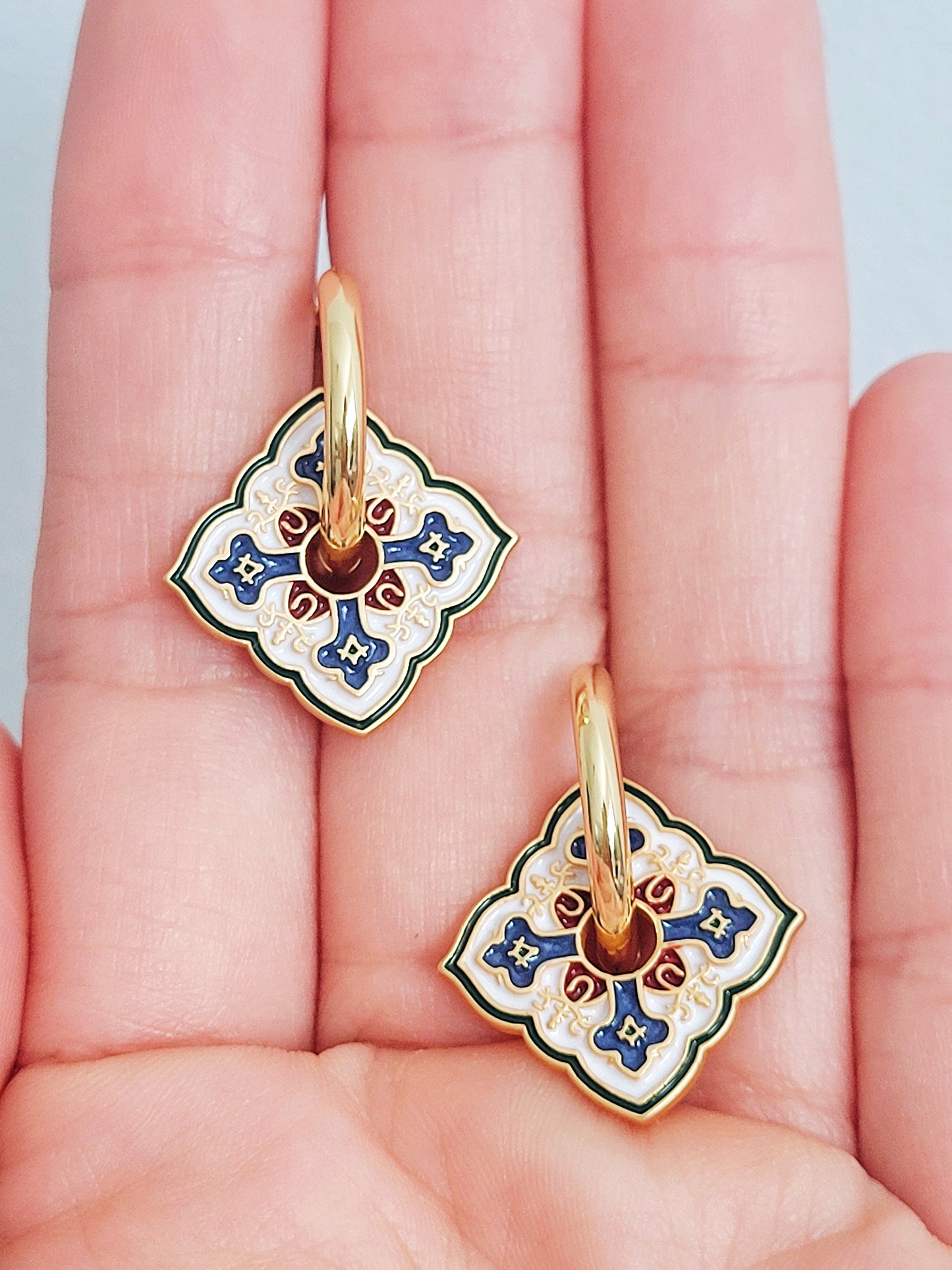 Enamel Gothic Cross Hoop Earrings