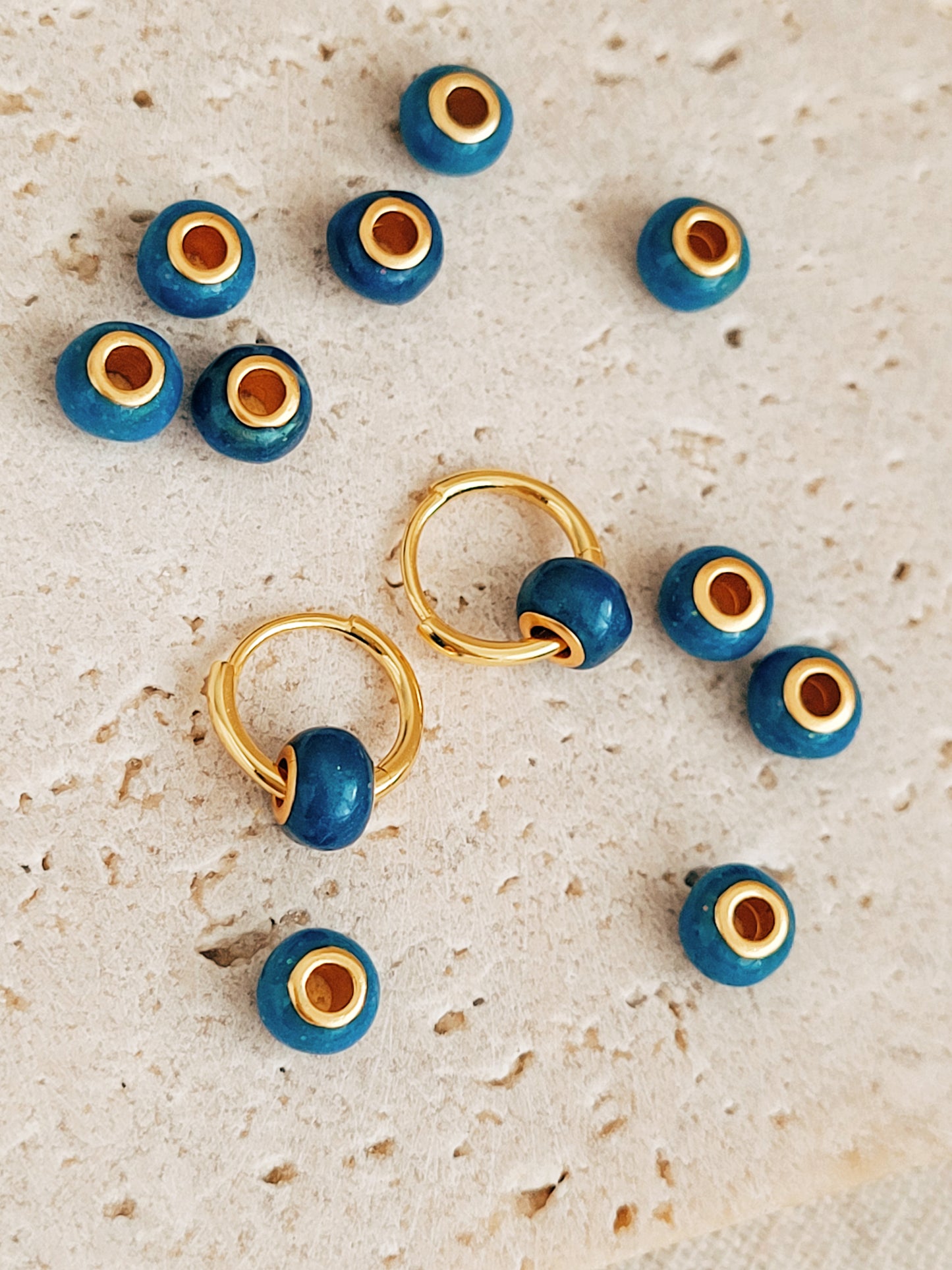 Mini Enamel Bead Huggies • Blue