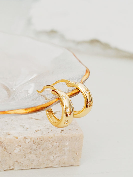 Gold Chunky Celestial Huggie Hoops