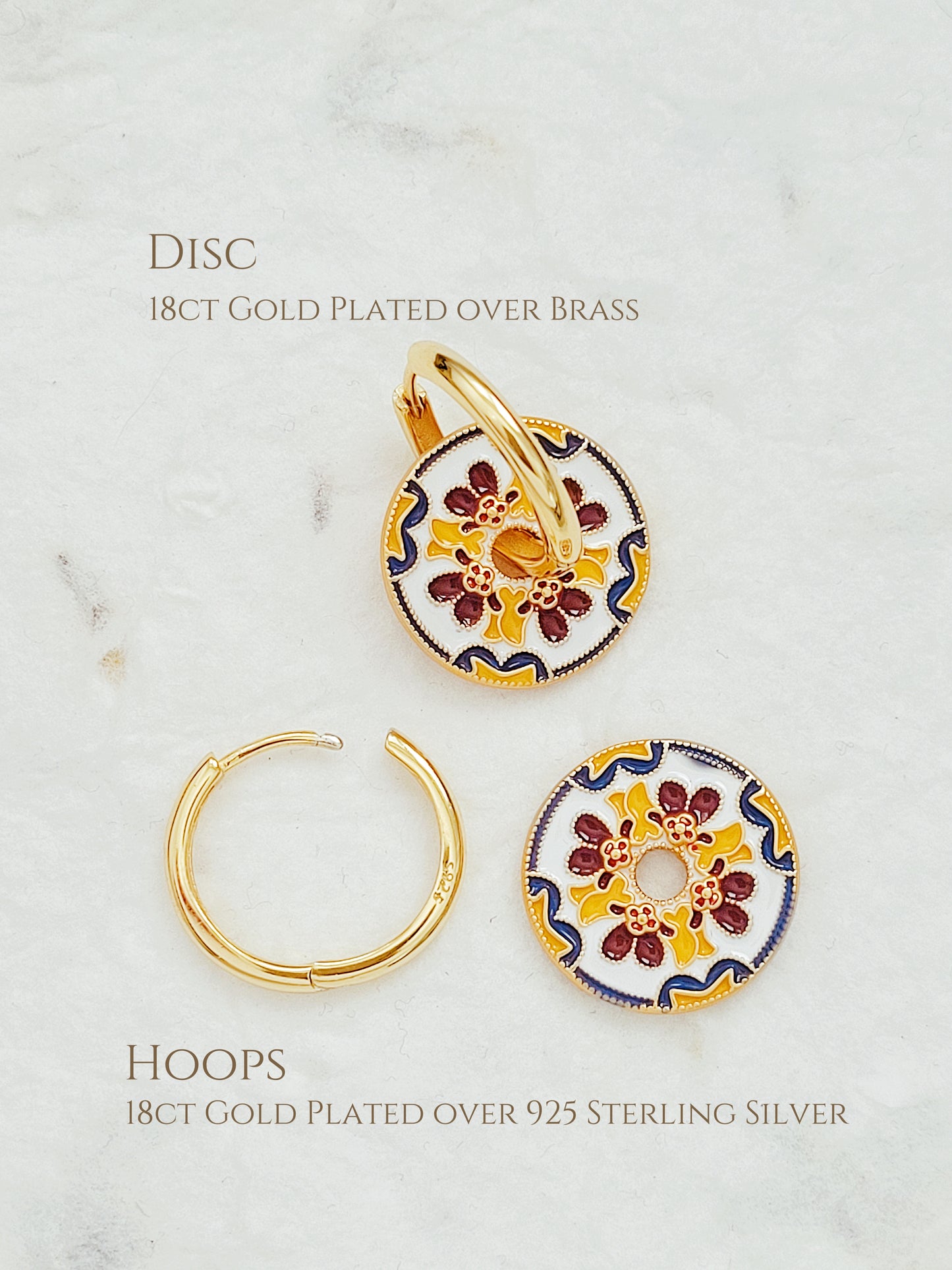 Victorian Enamel Flower Hoop Earrings