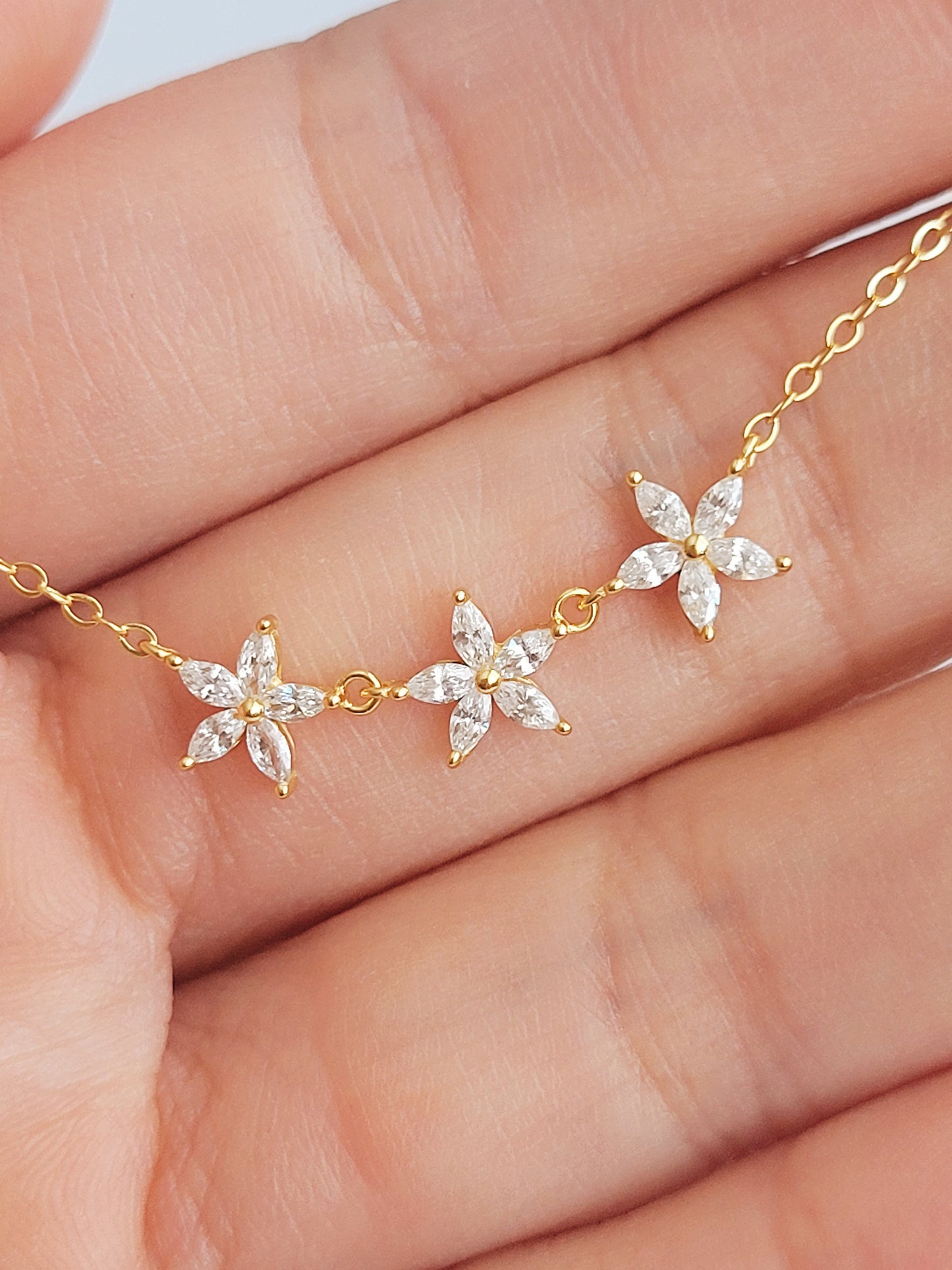 Delicate Marquise Flowers Necklace