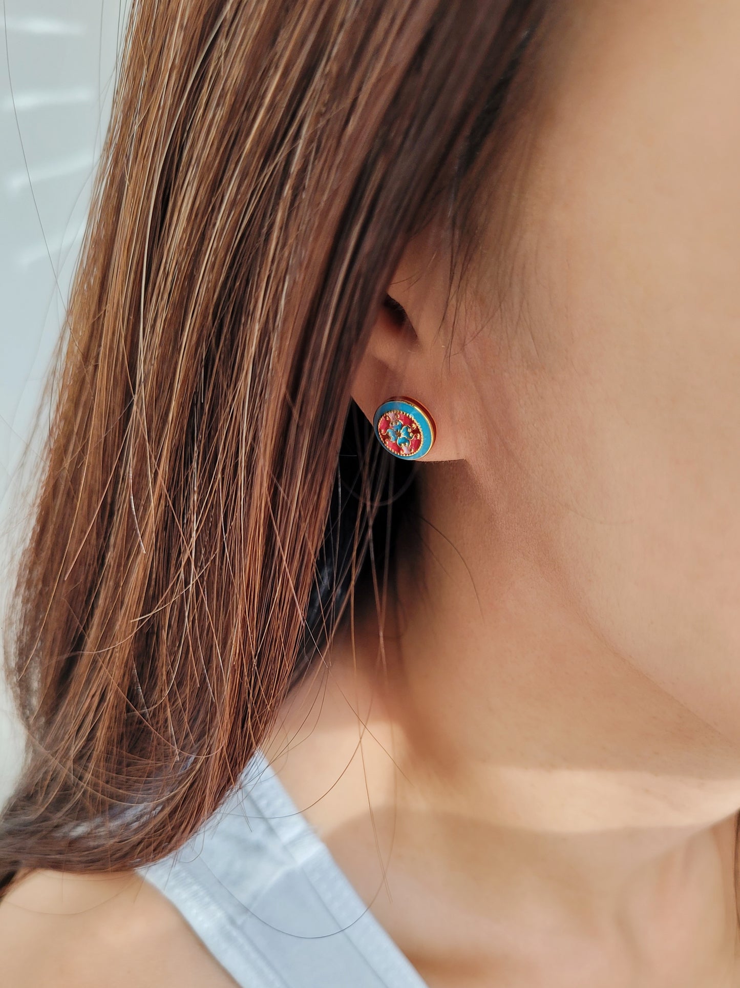 Victorian Tile Stud Earrings • Blue