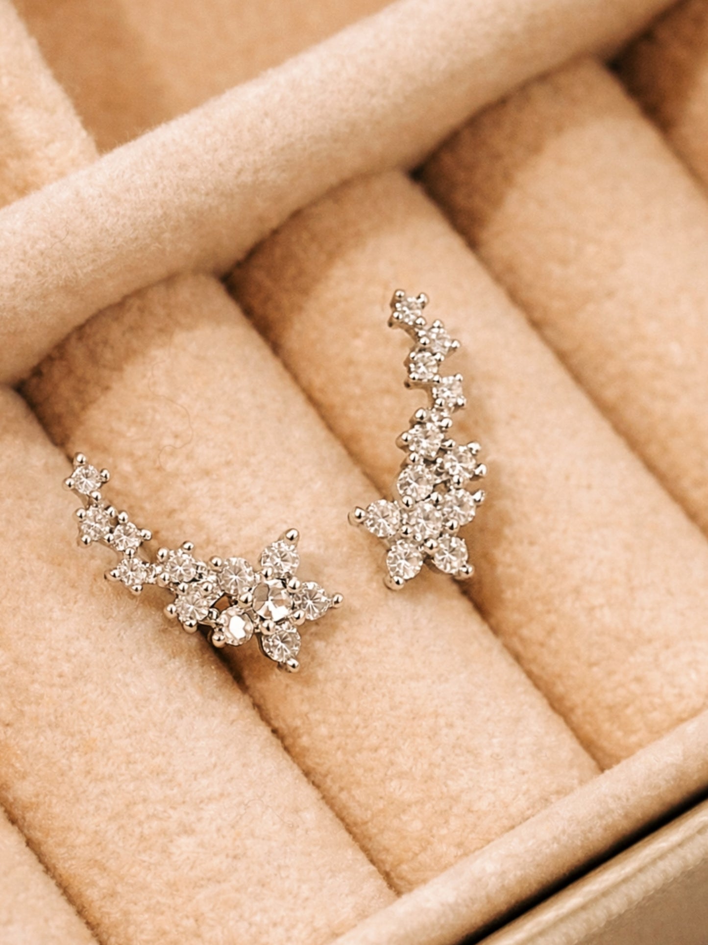 Dainty Gold Flower Climber Earrings