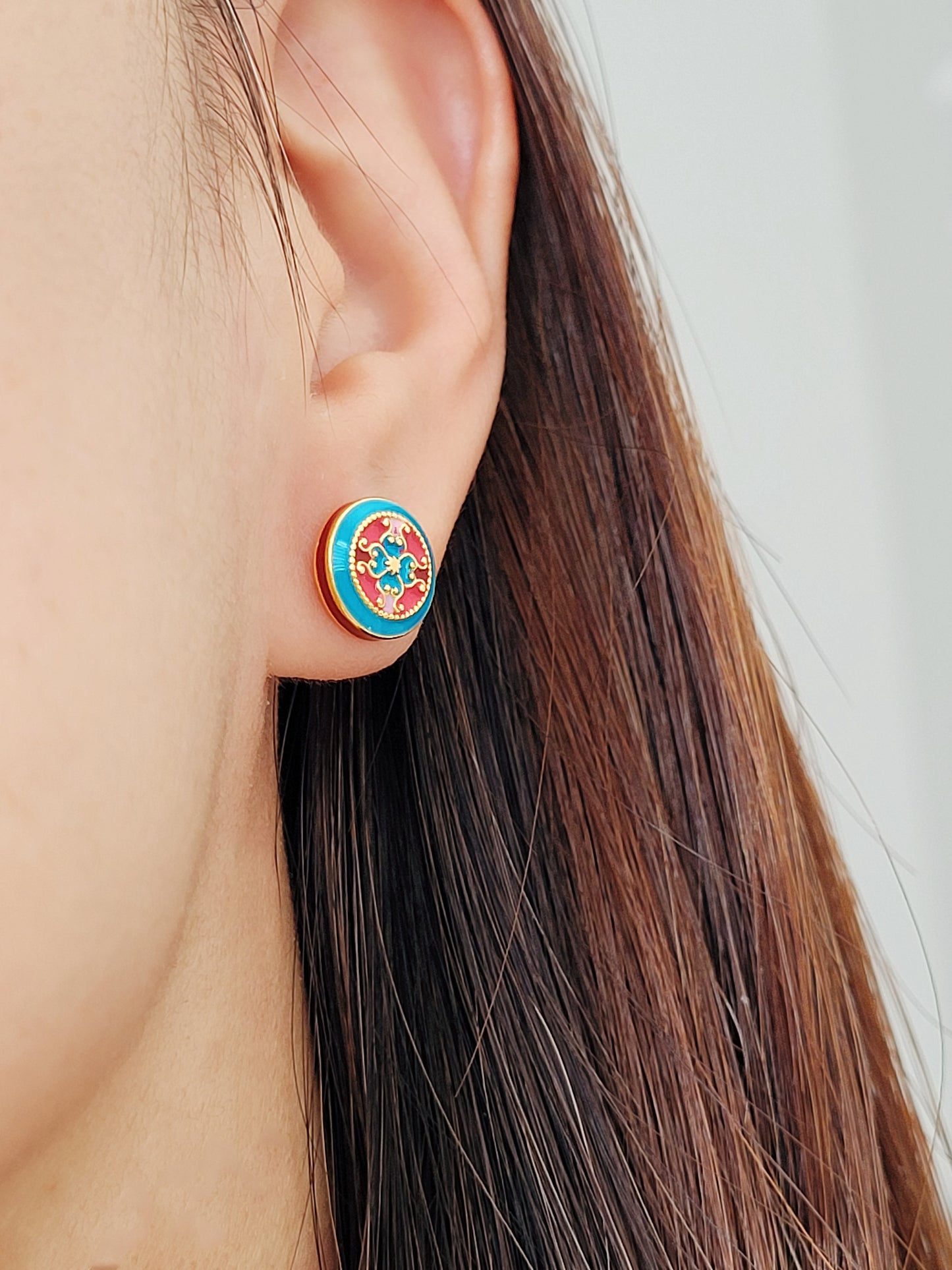 Victorian Tile Stud Earrings • Blue