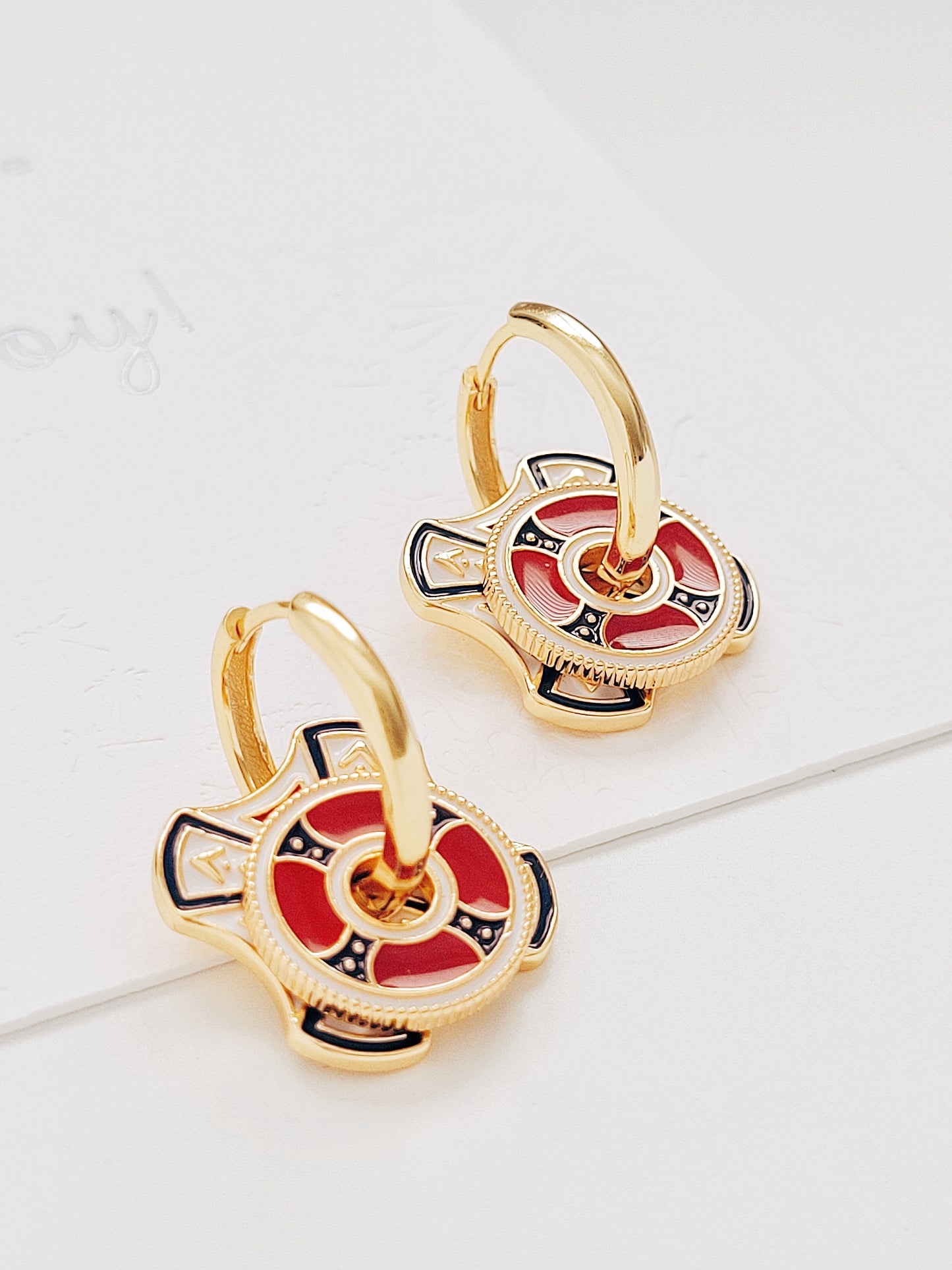 Navy Enamel Hoop Earrings