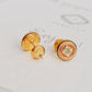 Stunning gold earrings adorned with hand painted enamel to highlight the beauty of vintage tile pattern adding a touch of elegance.