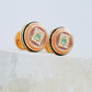 Stunning gold earrings adorned with hand painted enamel to highlight the beauty of vintage tile pattern adding a touch of elegance.